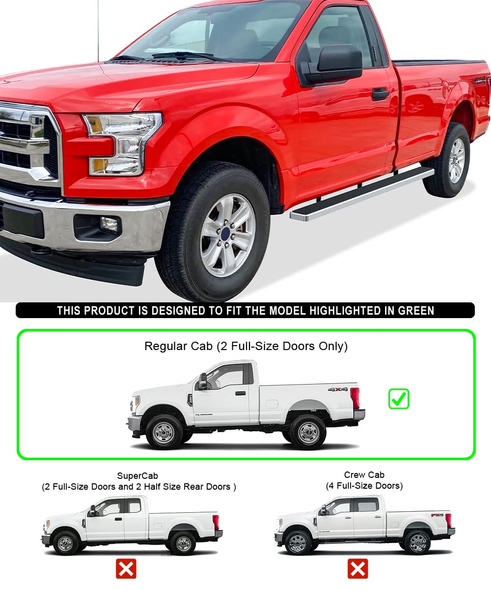 APS (Polished 304 Stainless Steel 5in Wheel to Wheel Running Boards Nerf Bars Side Steps Compatible with Ford F150 2015-2025 Reg