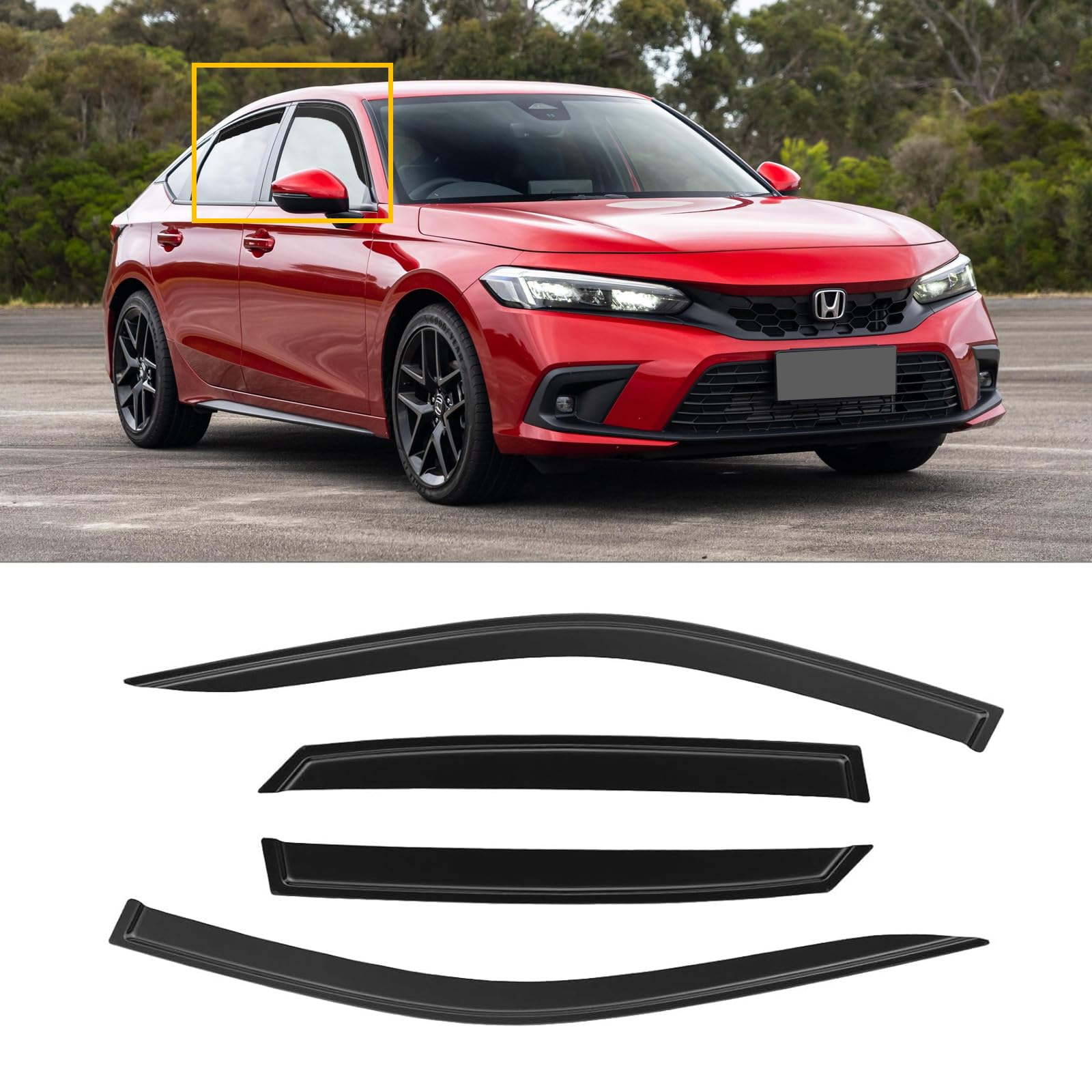 CMVT Auto Window Visor for 2022-2024 Honda Civic Sedan, Out-Channel Rain Guards Shields Vent Shade Deflector Wind Dark Smoke Ven