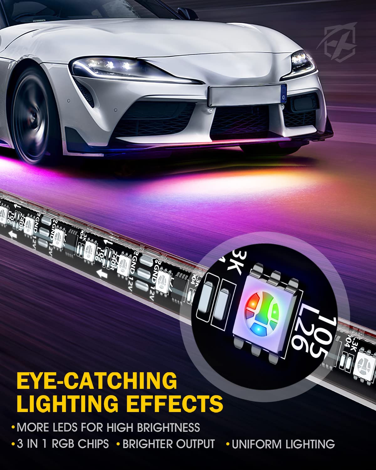 Xprite Car Underglow Light Kit, 6 Pcs RGBIC LED, App & Remote Control, Waterproof, Model UGL-62710-G1