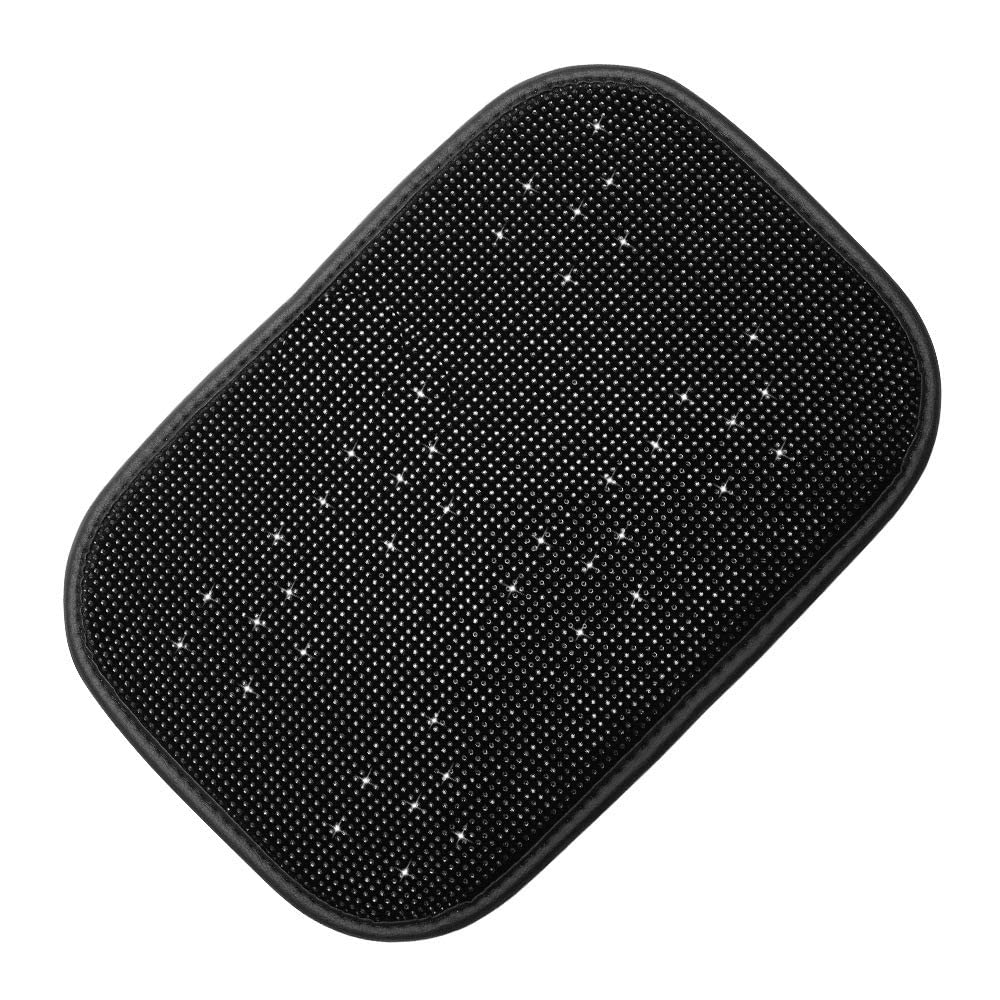 Car Armrest Cover For Women Black Bling Car Accessories Diamond Rhinestone Auto Center Console Protective Cover Car Decor For Wo
