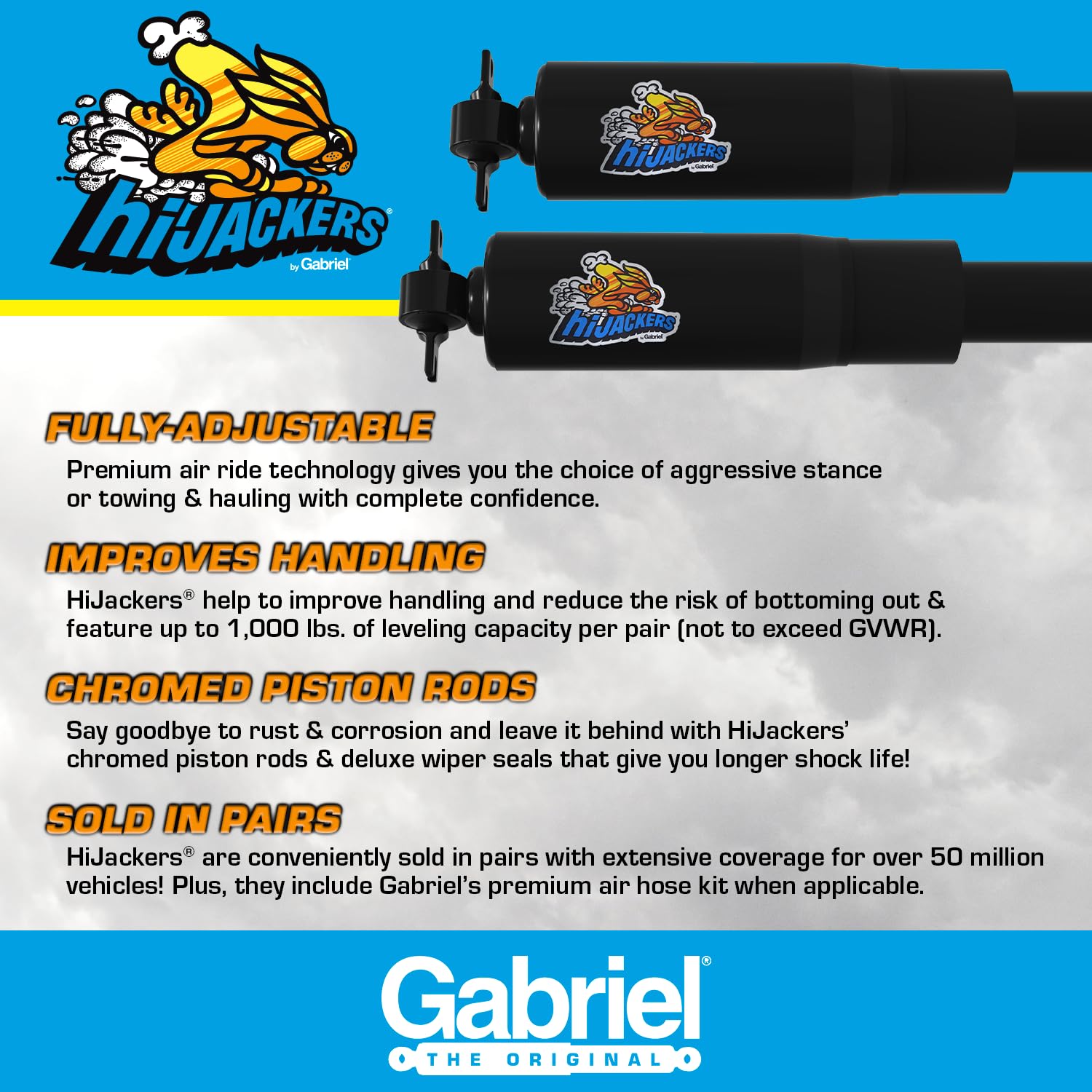 Gabriel 49221 HiJackers Rear Adjustable Air Shock Absorbers For 89-97 Ford Aerostar (1 Pair)