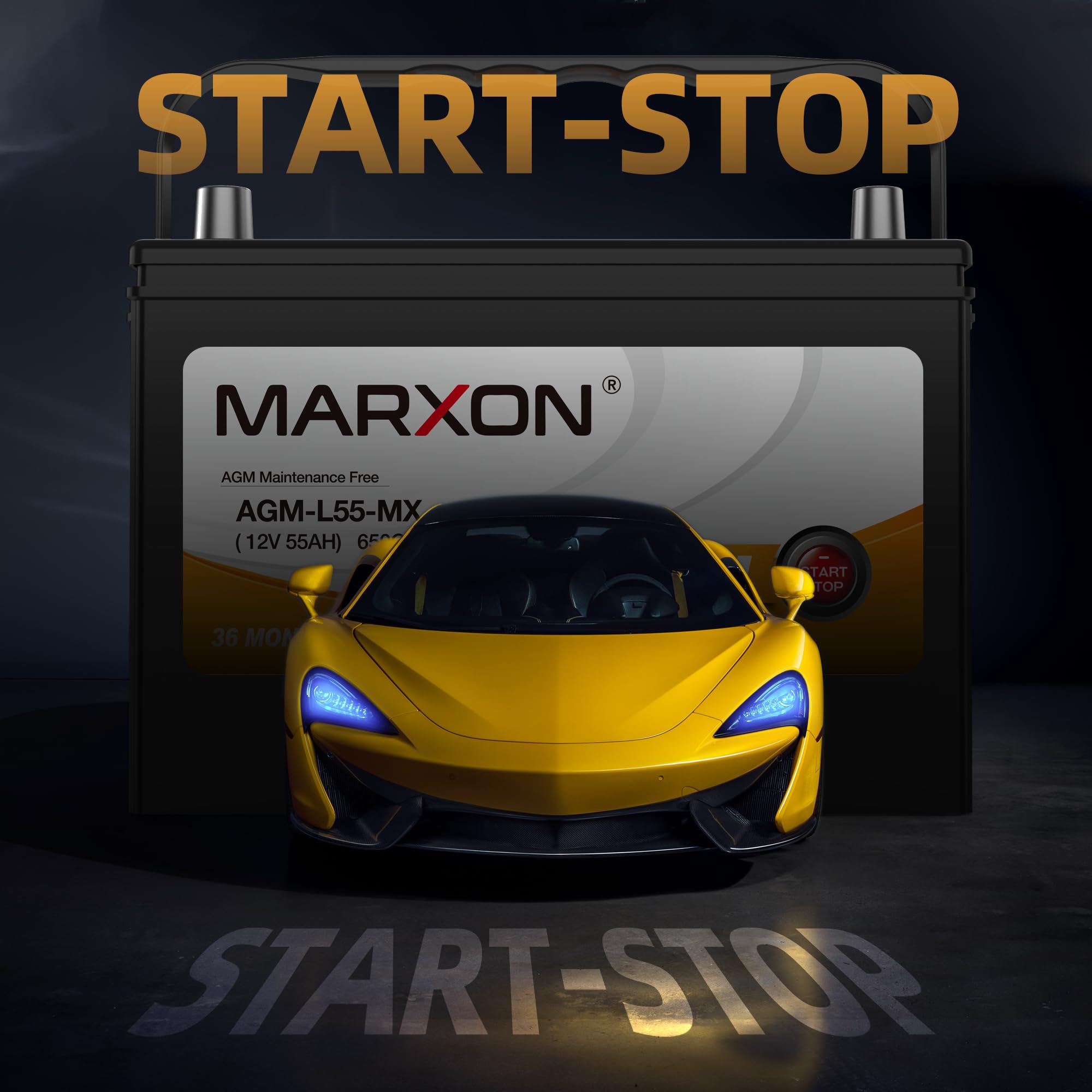 MARXON 34 AGM Car Battery 12V 55AH 650CCA Maintenance-Free Automotive Replacement