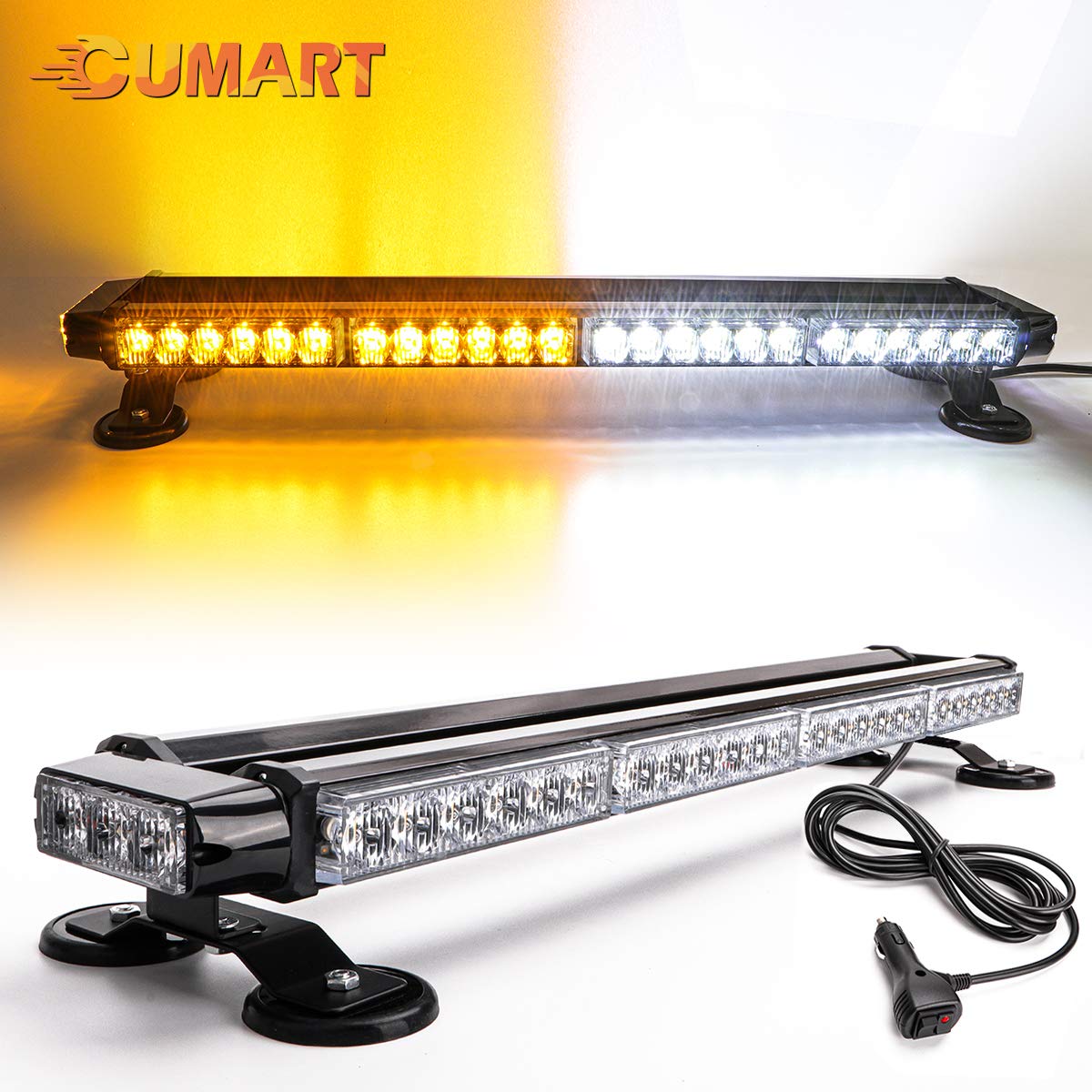 Cumart 26.5'' Amber White 54 Led Automotive Rooftop Beacon Emergency Warning Flashing Snow Plow Light Bar Strobe Light Traffic A