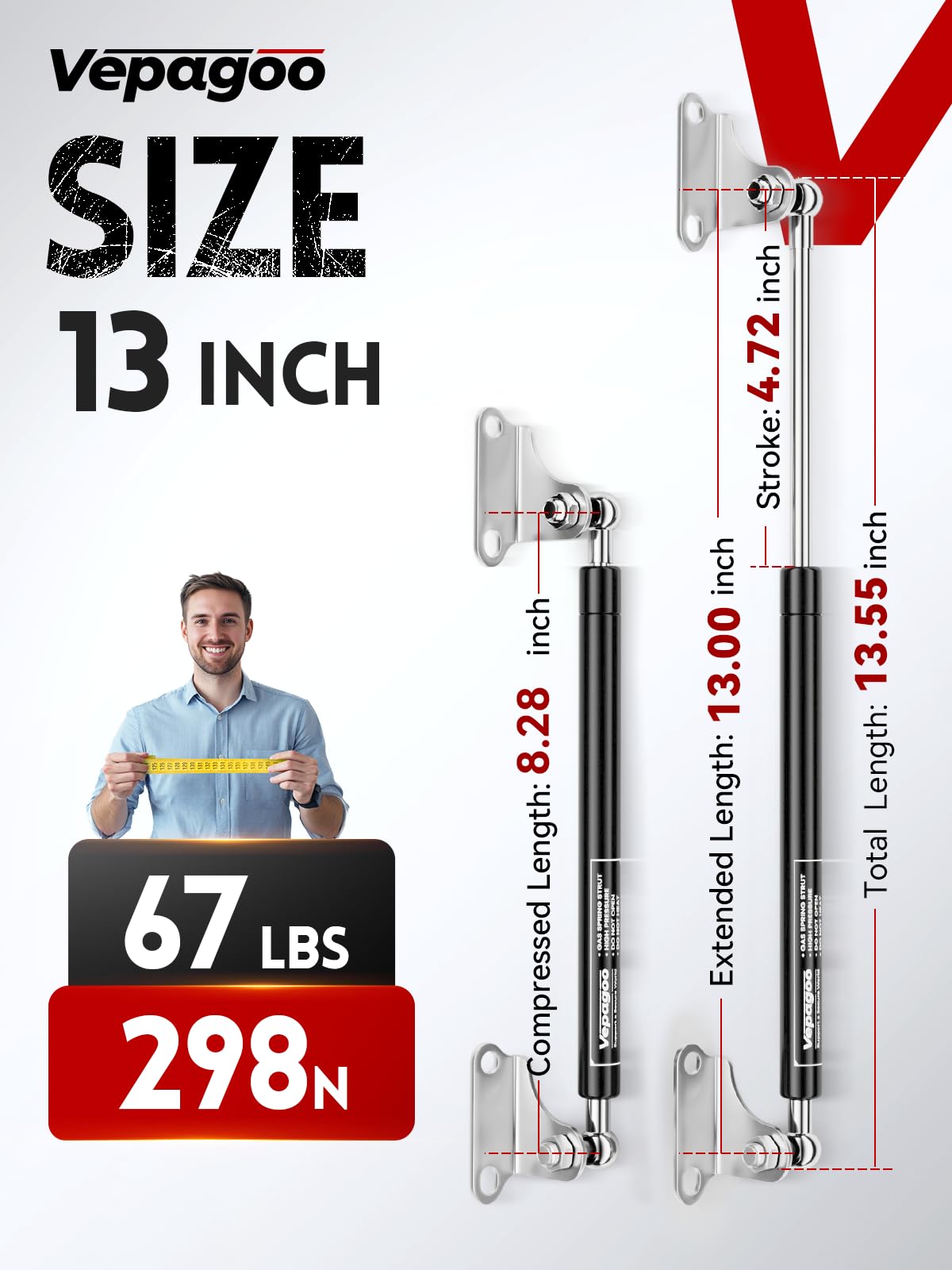 Vepagoo 13 Inch 67Lb/298N Gas Struts Shock With Mounting Brackets, Lift Supports For Toolbox Boat Hatch Cabinet Storage Box Cove