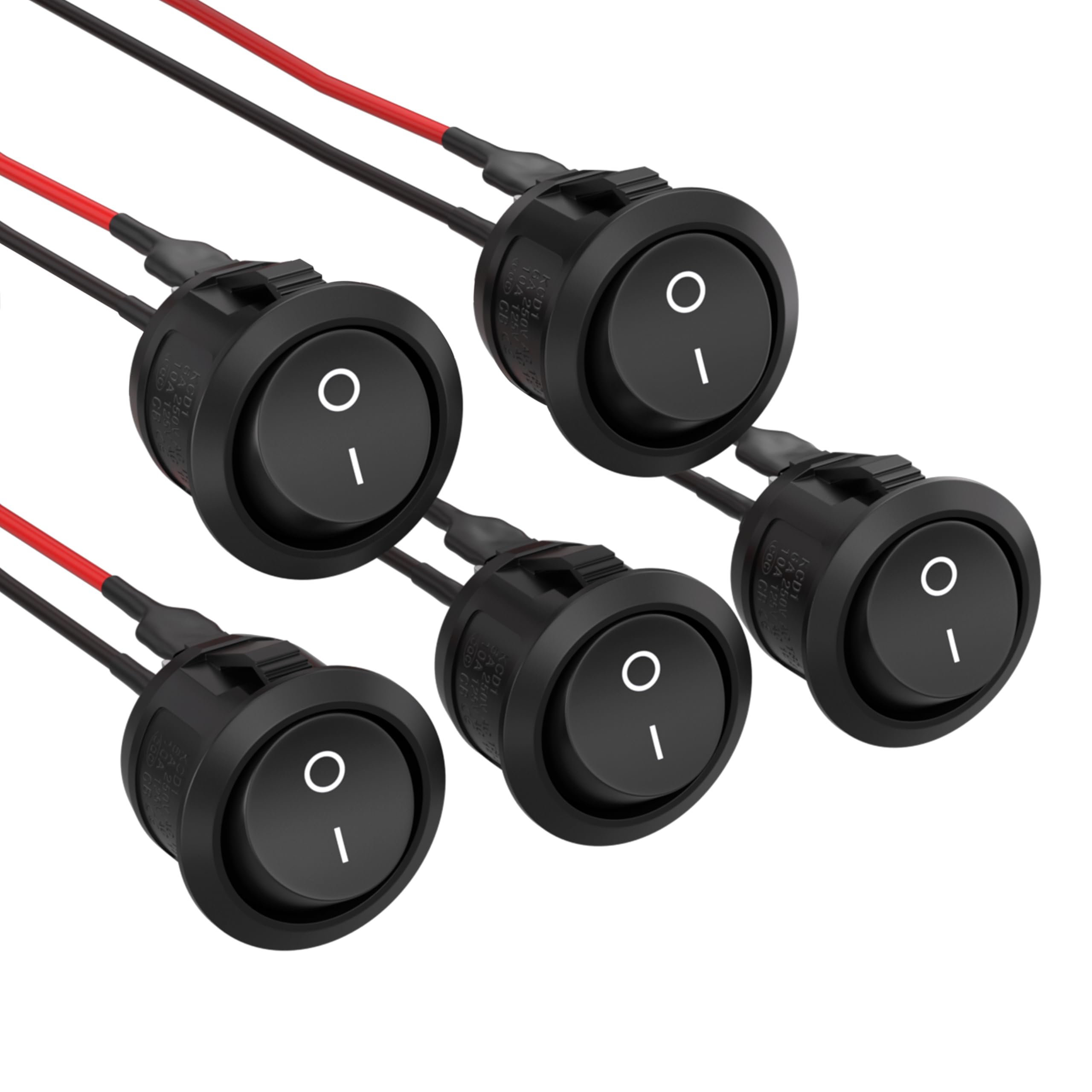 APIELE KCD1 Mini Round Rocker Switch 5Pcs SPST 2Pin Snap-in Design Black for Car Boat AC 6A/250V 10A/125V