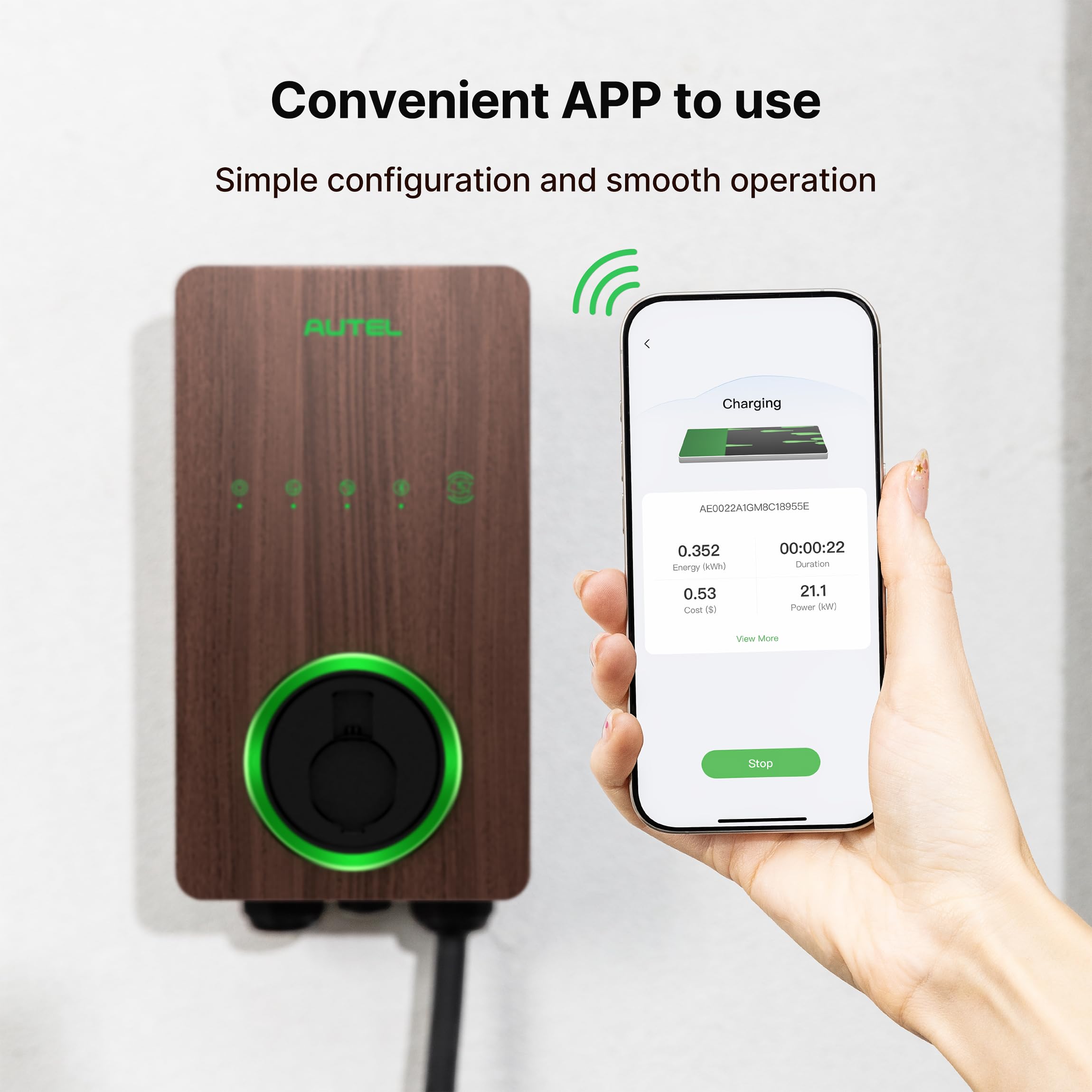 Autel EV Charger 50Amp, 240V Level 2, Wi-Fi & Bluetooth, 25ft Cable, Wood Grain Finish, Model AC LW12