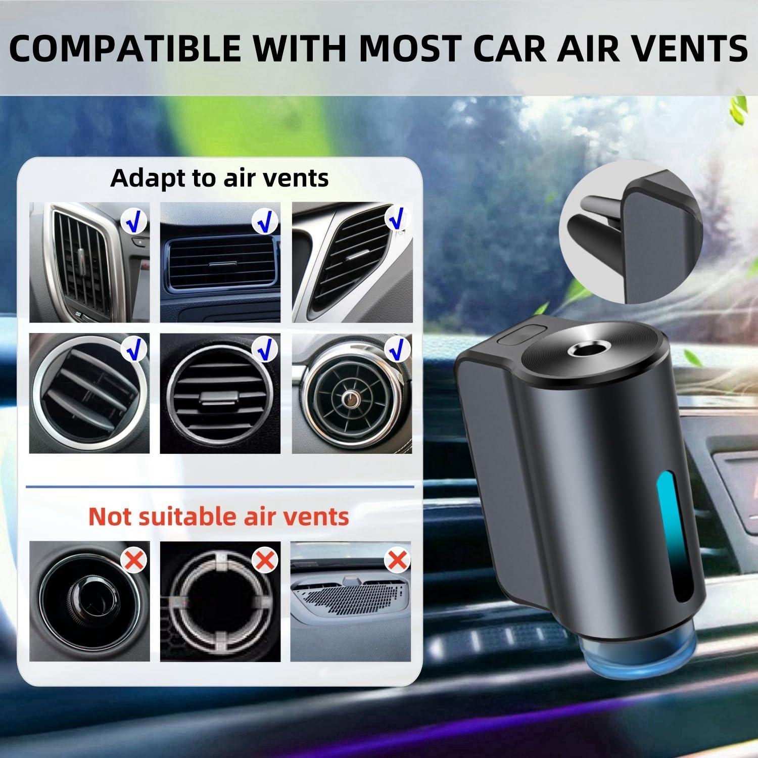 Car Air Freshener Diffuser, Smart Car Air Freshener, Car Diffuser Air Freshener With Three Adjustable Modes, Aromatizante Para C