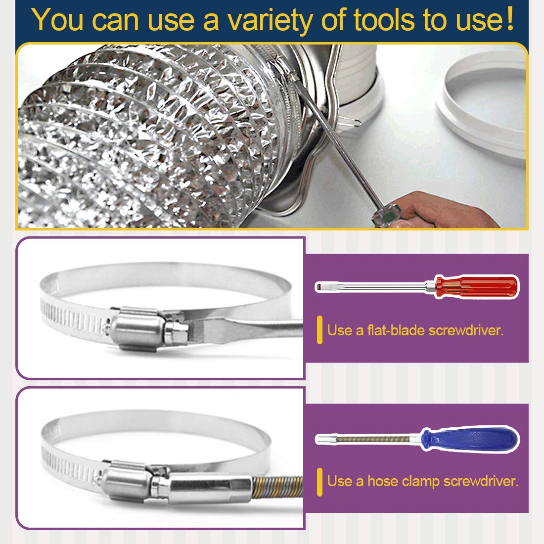 Swpeet 15Pcs 2.5-3.5inch (65-89mm) Hose Clamp 304 Stainless Steel Adjustable Range Worm Gear Hose Clamp Fuel Line Clamp Perfect