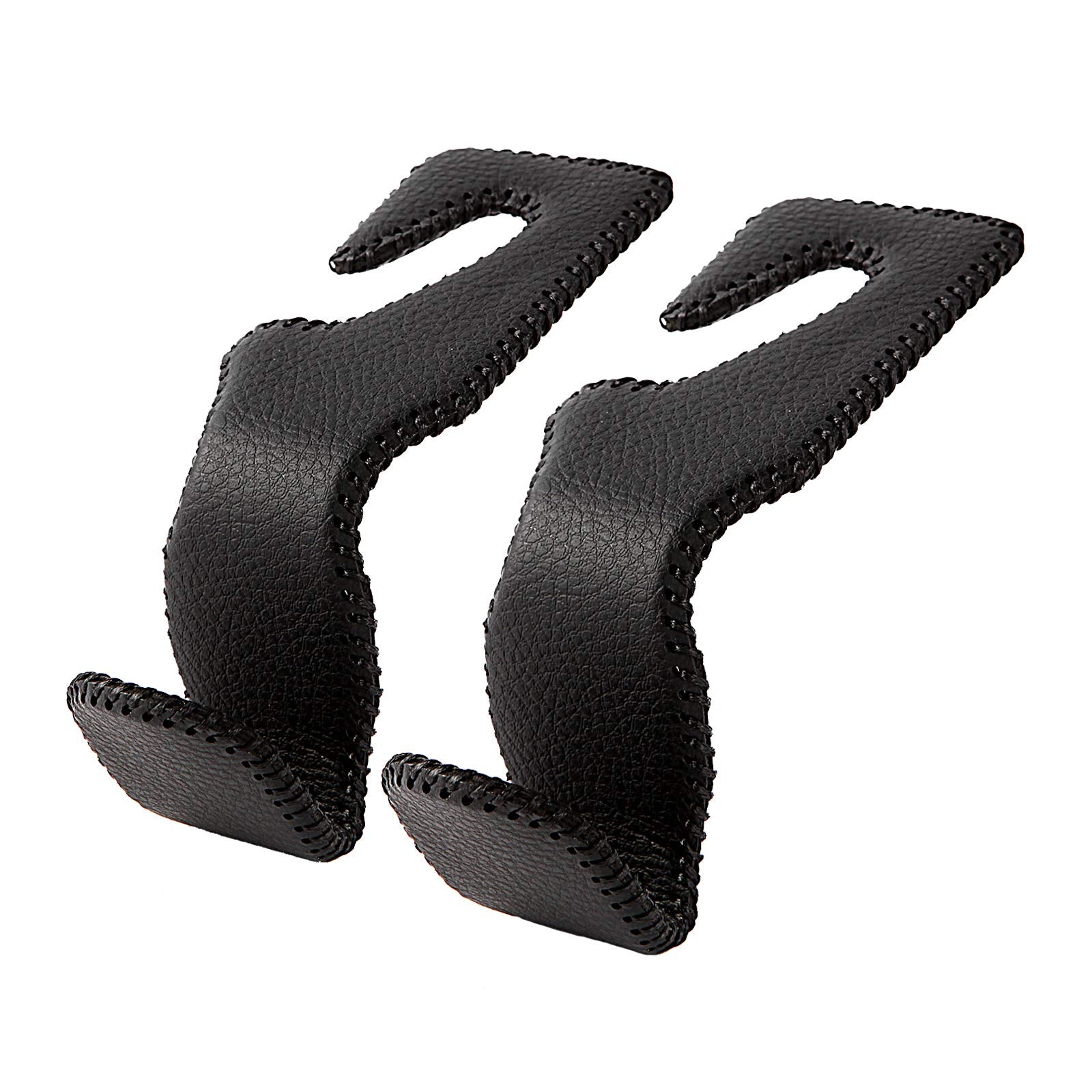 Amvoyoa Headrest Hooks For Car, Back Seat Organizer Black Leather Hanger Holder Hook, For Hanging Purses And Bags And Coats, Pack Of 2