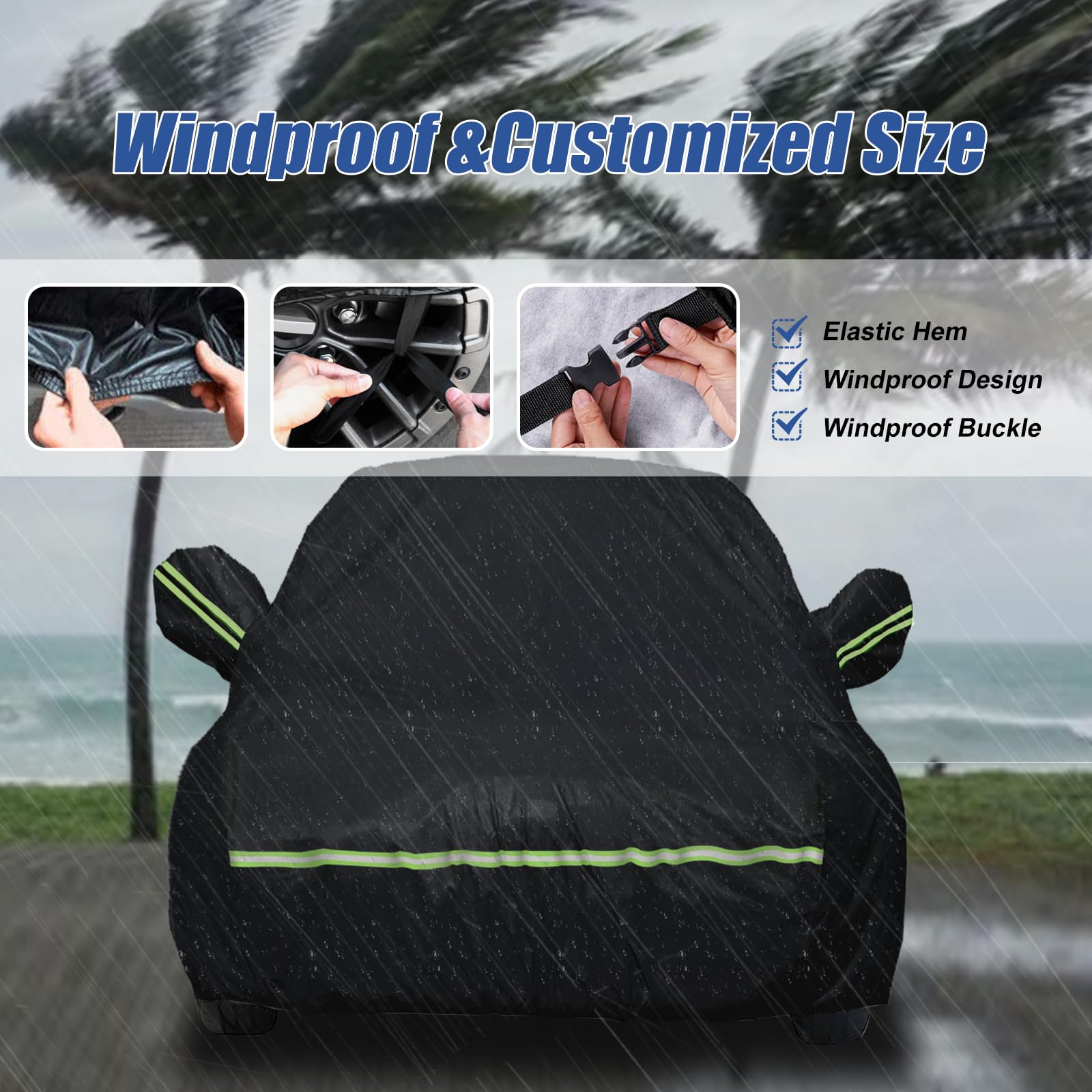 Waterproof Car Covers For 2007-2023 Smart Fortwo W451/C453/A453(Black) 210T Custom 6 Layers Heavy Duty Waterproof All Weather Pr