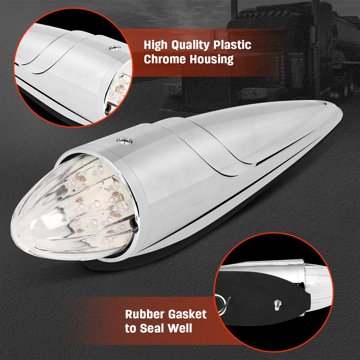 Cciyu 7X 17Led Amber Top Roof Running Bulbs Clear Lens Torpedo Marker Lamp Amber Led Replacement Fit For Heavy Duty Trucks For Kenworth For Peterbilt For Freightliner Mack Upper Roof Cab Light
