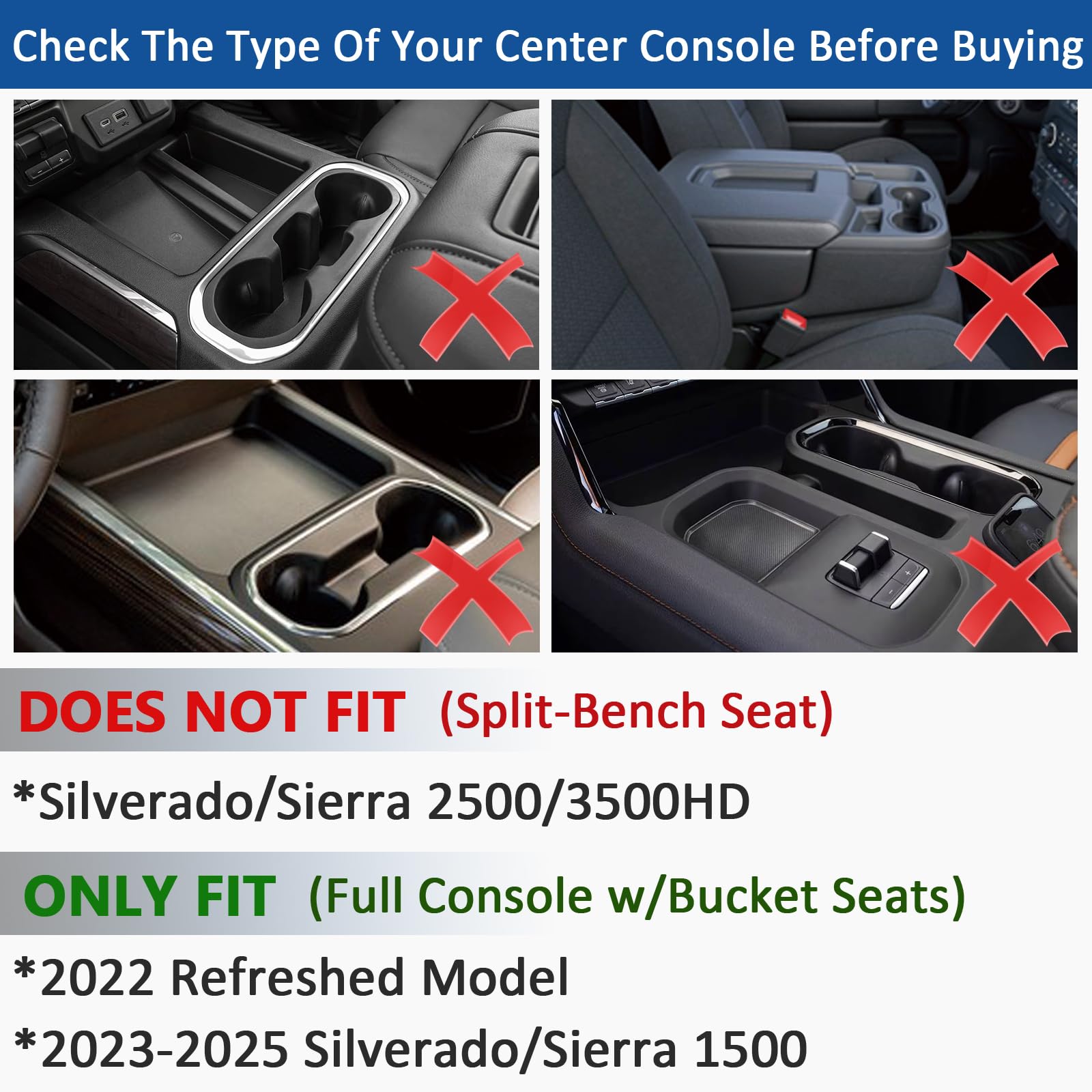 TOPINSTALL Console Liners for 2023-2026 Chevy Silverado/GMC Sierra, Premium Non-Slip Rubber Cup Holder Mats, Red, Full Console w/Bucket Seats