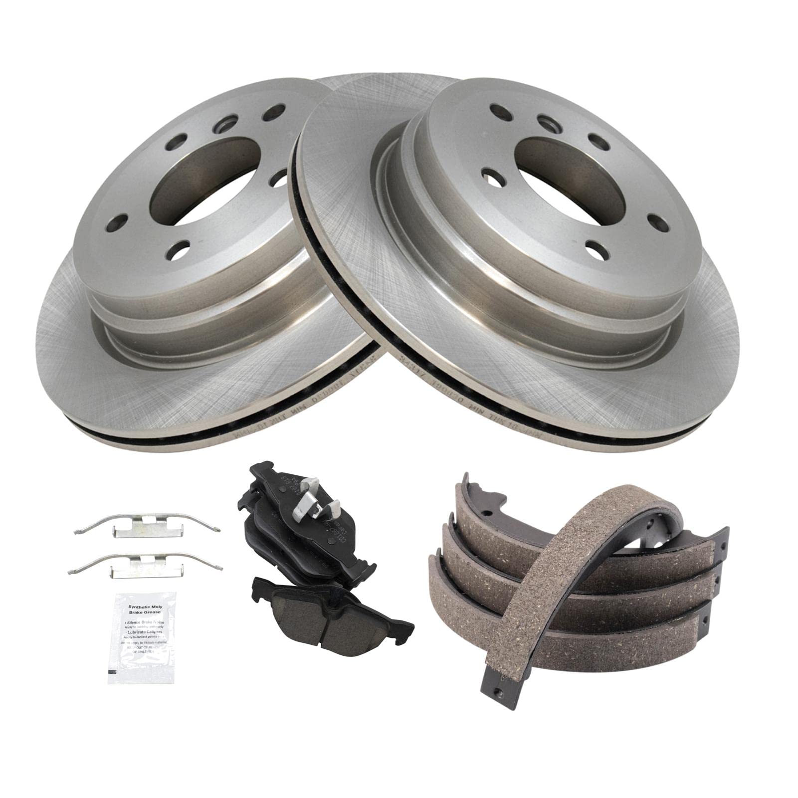 Trq Rear Brake Pad & Rotor Kit Brake Pads Brake Rotor Parking Brake Shoe Set Ceramic Compatible With 2007-2012 Bmw 328I