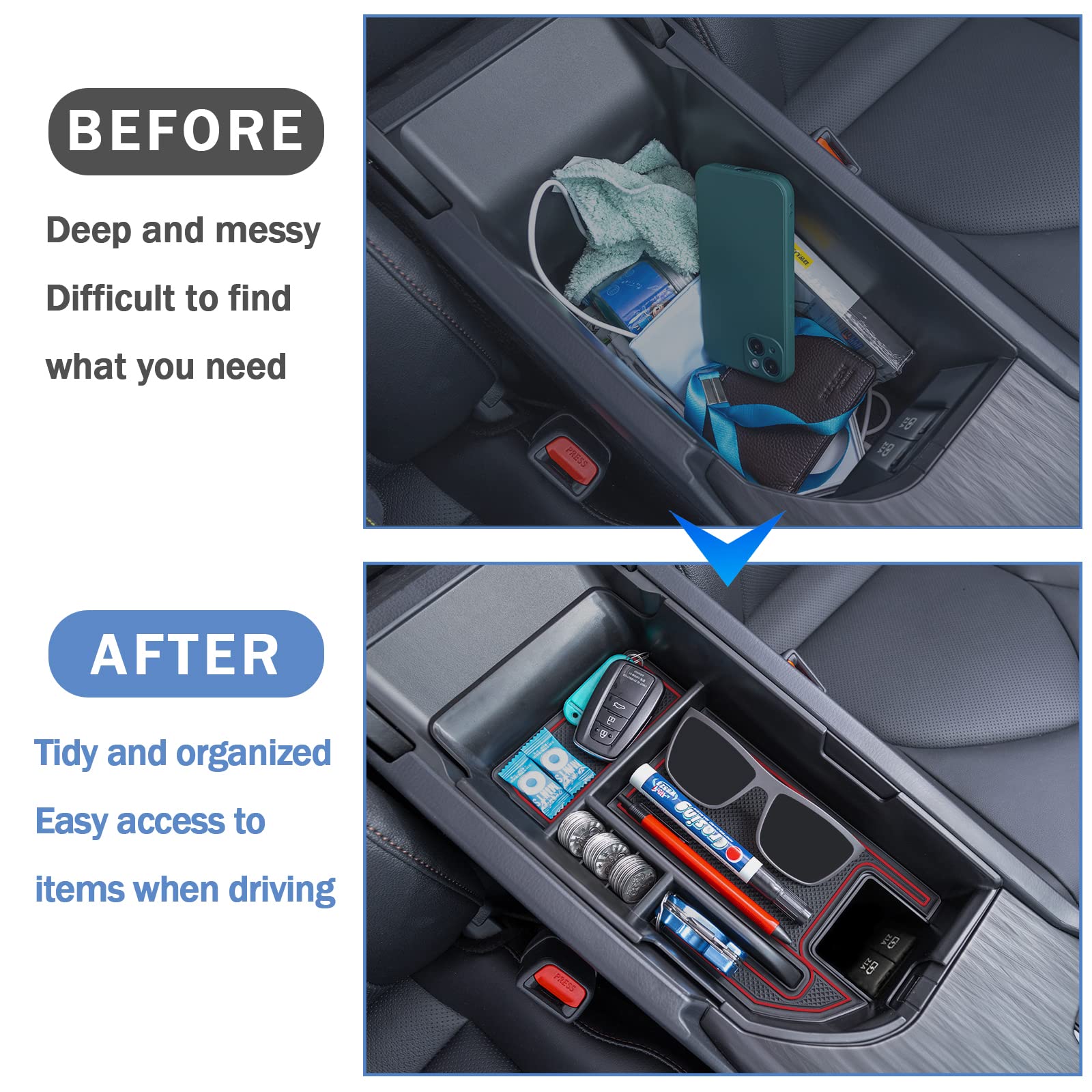 Topinstall Red Center Console Organizer Compatible With 2018-2023 2024 Toyota Camry Xle Xse And 2020-2024 Camry Le Se With Dual