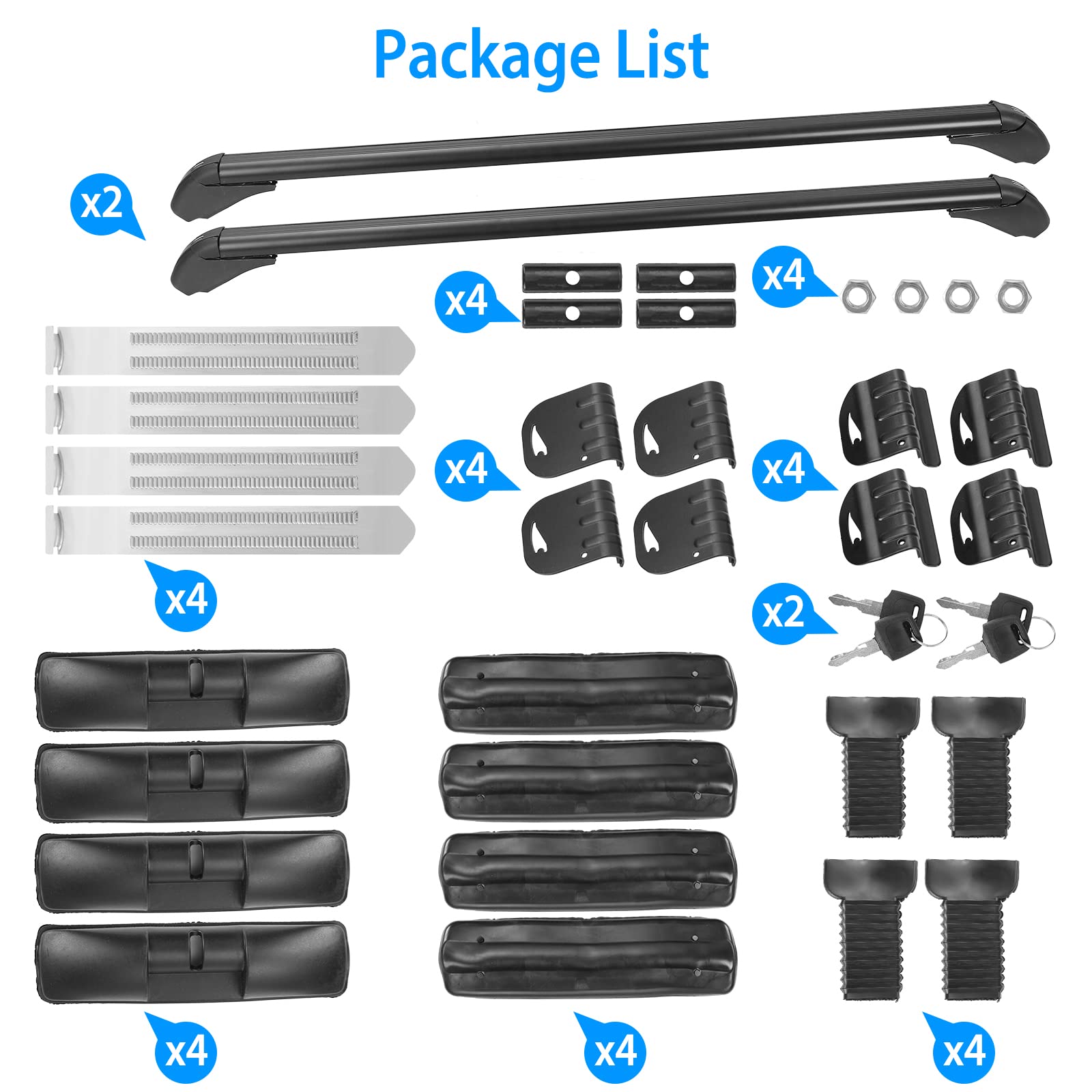 Kocaso Universal Roof Rack, 48'' Car Top Roof Rack Cross Bar Luggage Carrier With Anti-Theft Lock,Adjustable Window Frame Roof Bars For Bare Roof Luggage Rack,Sboards,Kayaks,Canoes,Bikes,220Lbs Black