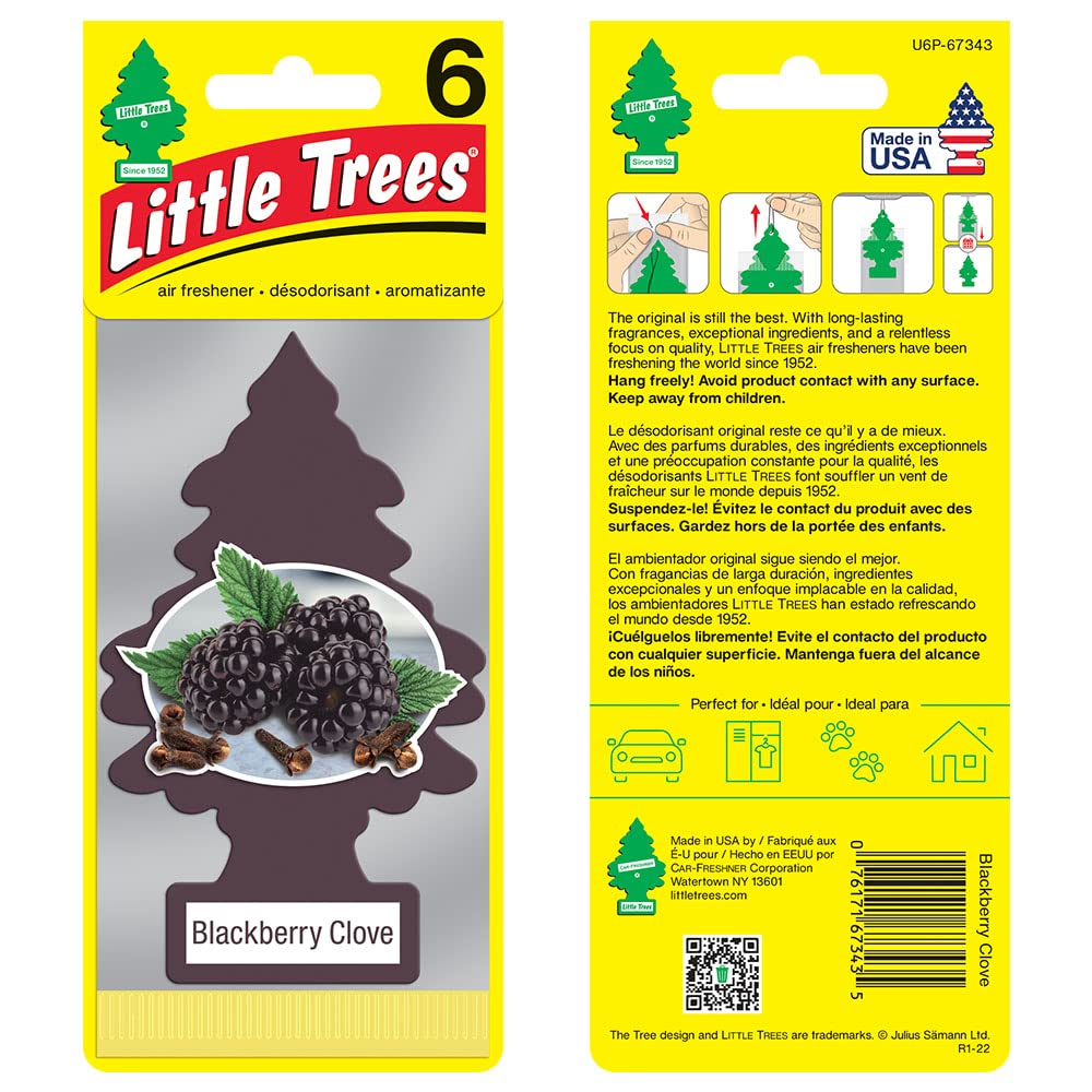 LITTLE TREES Car Air Freshener - Blackberry Clove, 4 Count (Pack of 6) - Long Lasting Scent for Auto or Home, Model U6P-67343-