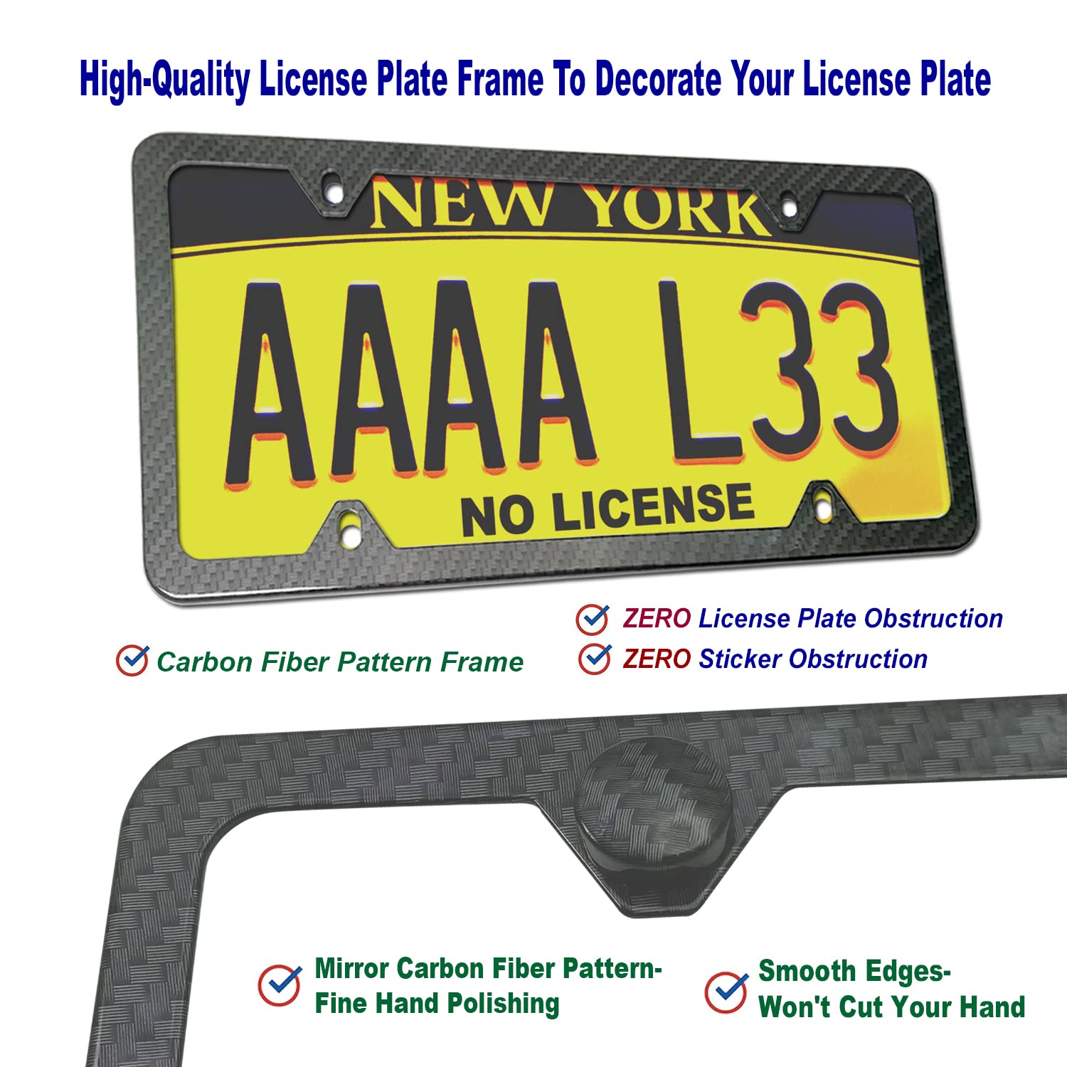 Aootf Front License Plate Bracket- Universal Front Bumper License Plate Mounting Kit, Car Tag Holder Adapter& Carbon Fiber Plate Cover, Anti-Theft Lock Screws, Caps, Nuts, For Us Vehicle Trailer Truck