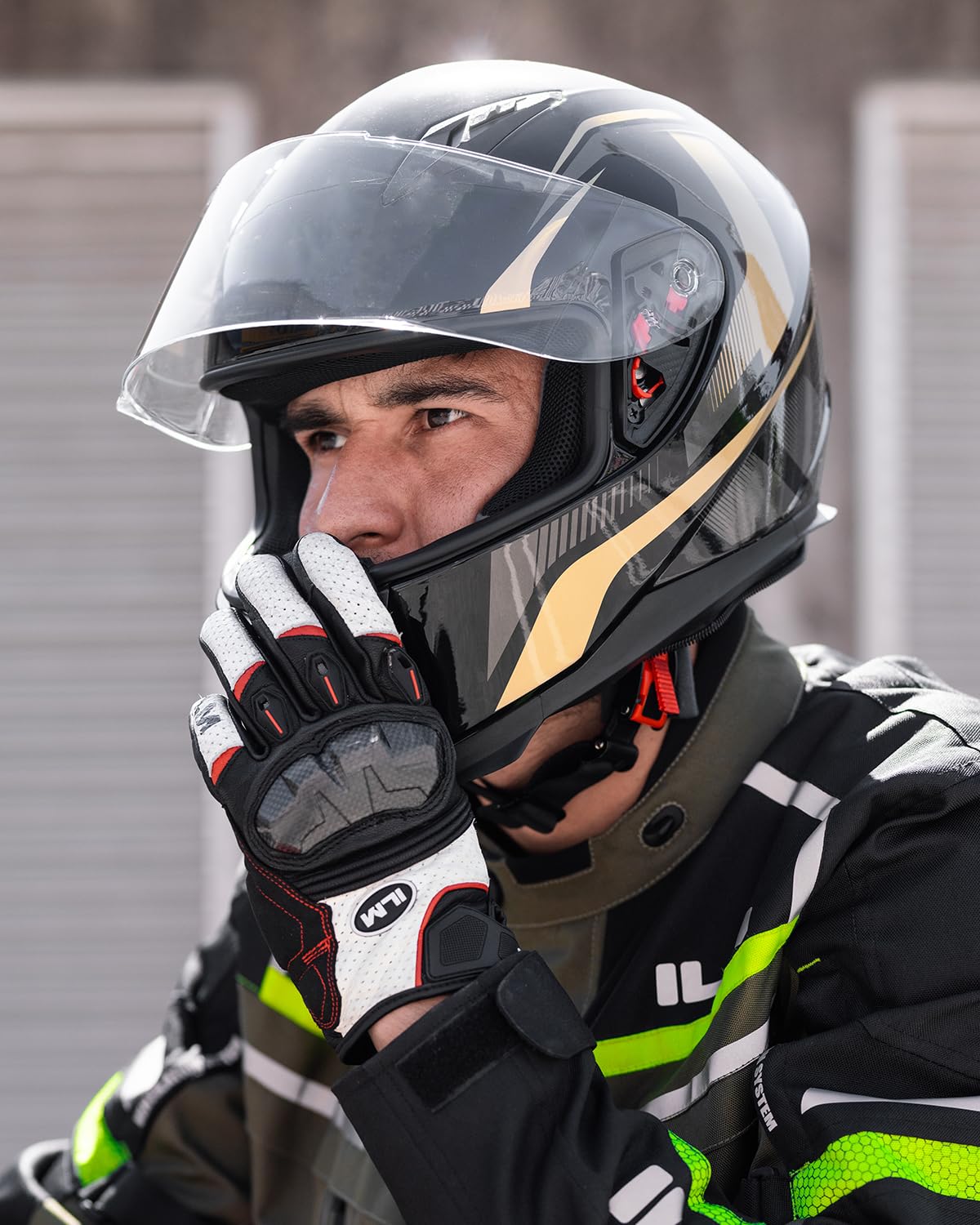 Ilm Full Face Motorcycle Street Bike Helmet With Removable Winter Neck Scarf + 2 Visors Dot Model-Jk313 (S, Golden)