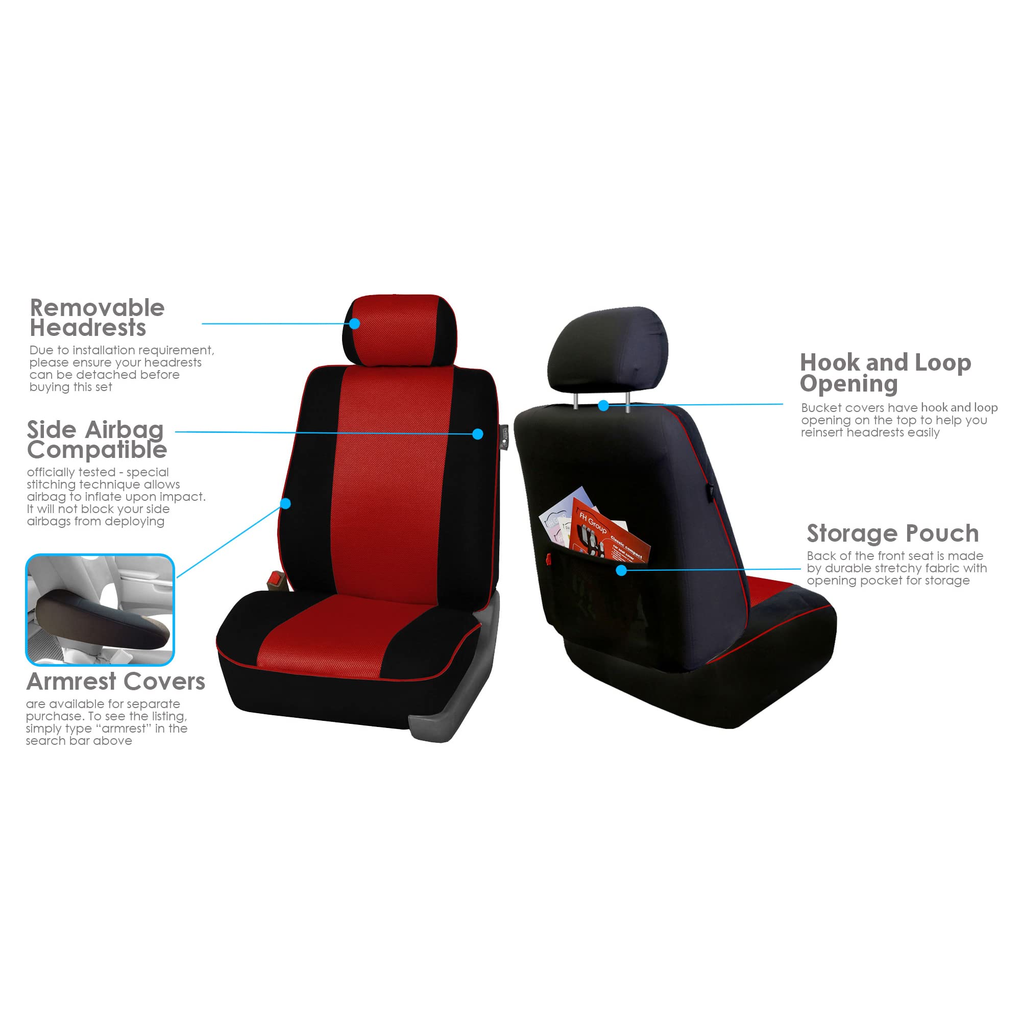 Fh Group Car Seat Covers Edgy Piping Seat Cover, Airbag And Split Rear Three Row Set Red Car Seat Cover Universal Fit Interior A
