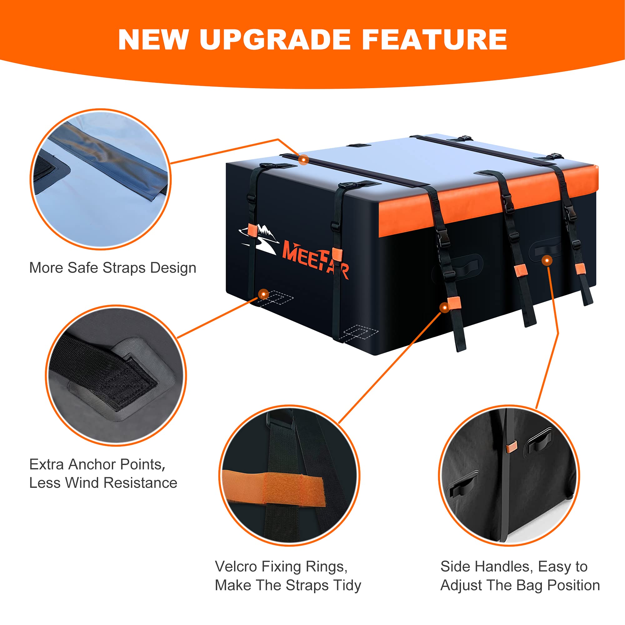 Meefar Rooftop Cargo Carrier Car Roof Bag 20 Cubic Feet 100% Waterproof Car Top Carrier, Fits All Vehicle With/Without Rack,Incl