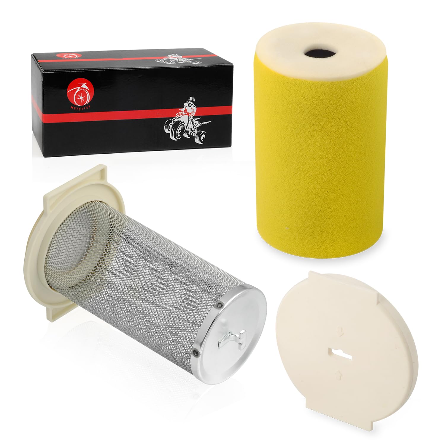 MOTO1988 Air Filter & Guide & End Cap Kit for Yamaha Big Bear 350, Moto-4 250/350, Timberwolf 250, Kodiak 400, Model 1YW