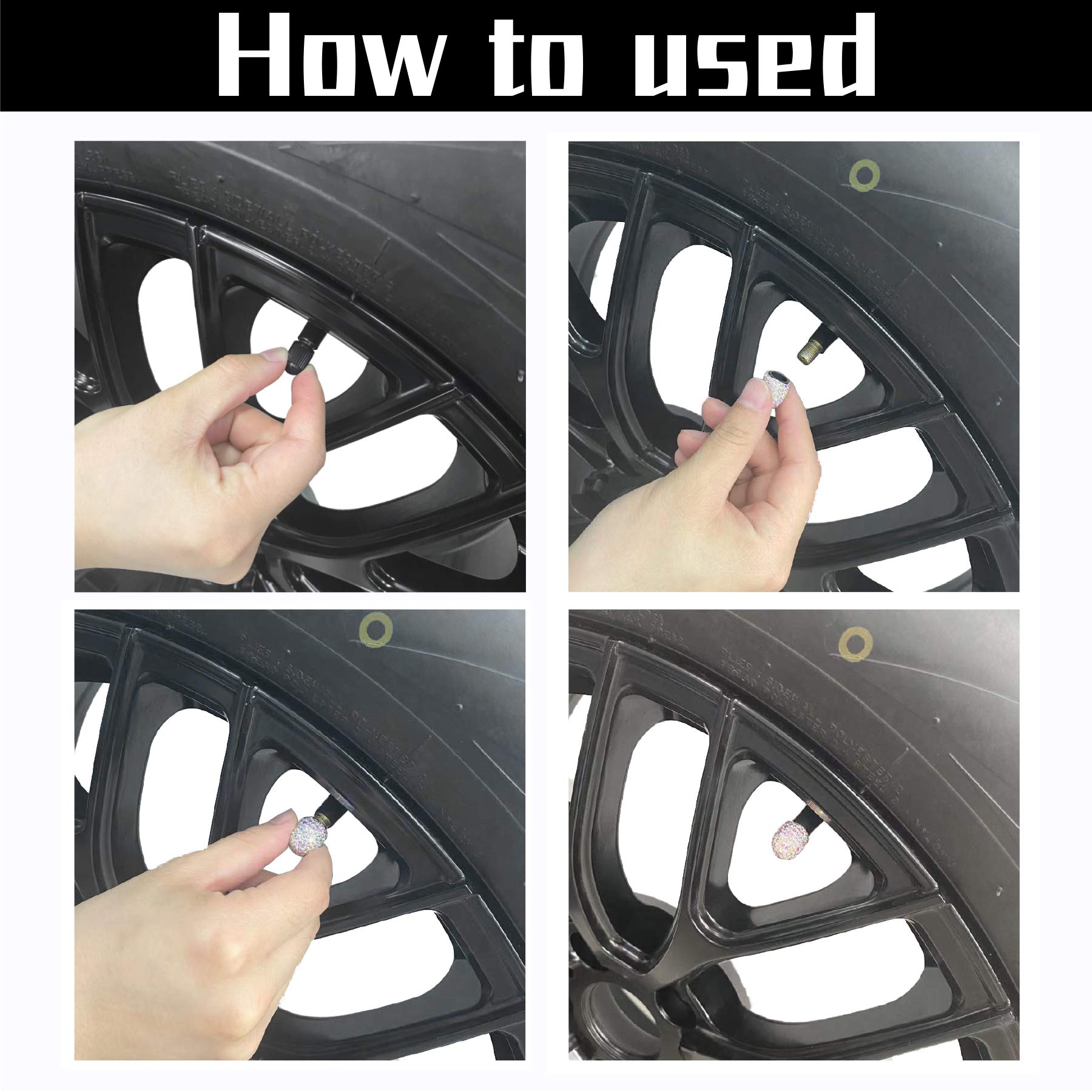 Justtop 4 Pack Handmade Crystal Rhinestone Car Tire Valve Stem Caps, Car Wheel Tire Valve, Attractive Dustproof Bling Car Accessories, Universal For Cars, Trucks And Motorcycles-Ab Color