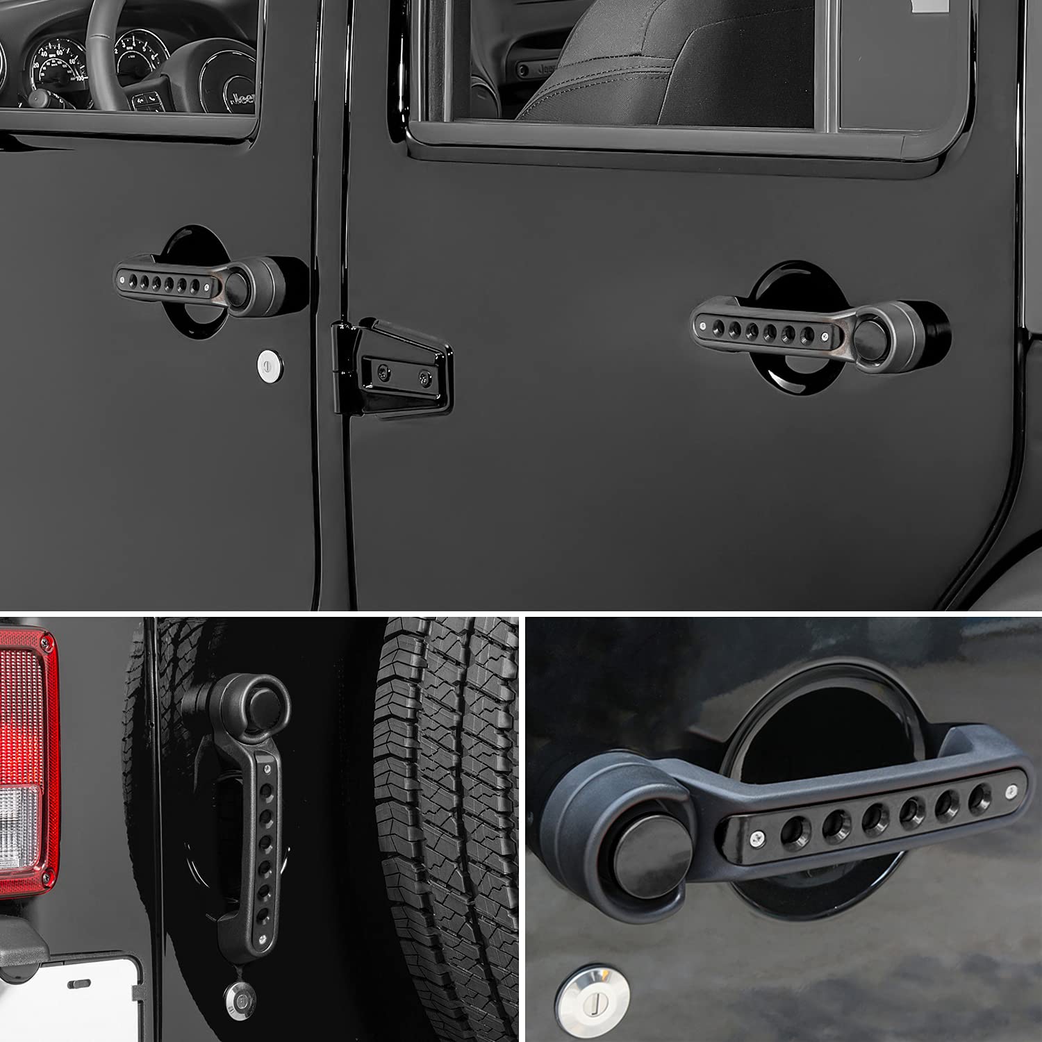 E-cowlboy Grab Handle Inserts Cover+Push Button Knobs Cover Trim for Jeep Wrangler JK JKU Sahara Rubicon Unlimited 2007-2018 Ext