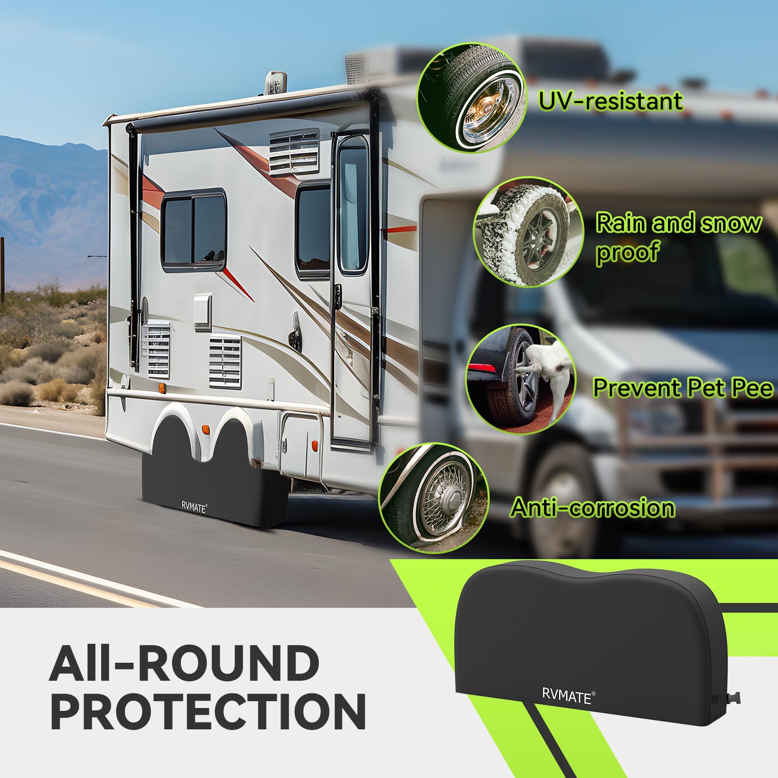 RVMATE RV Tire Covers Dual Axle 33"-35" Waterproof Anti-UV 420D Oxford Black 2 Pack