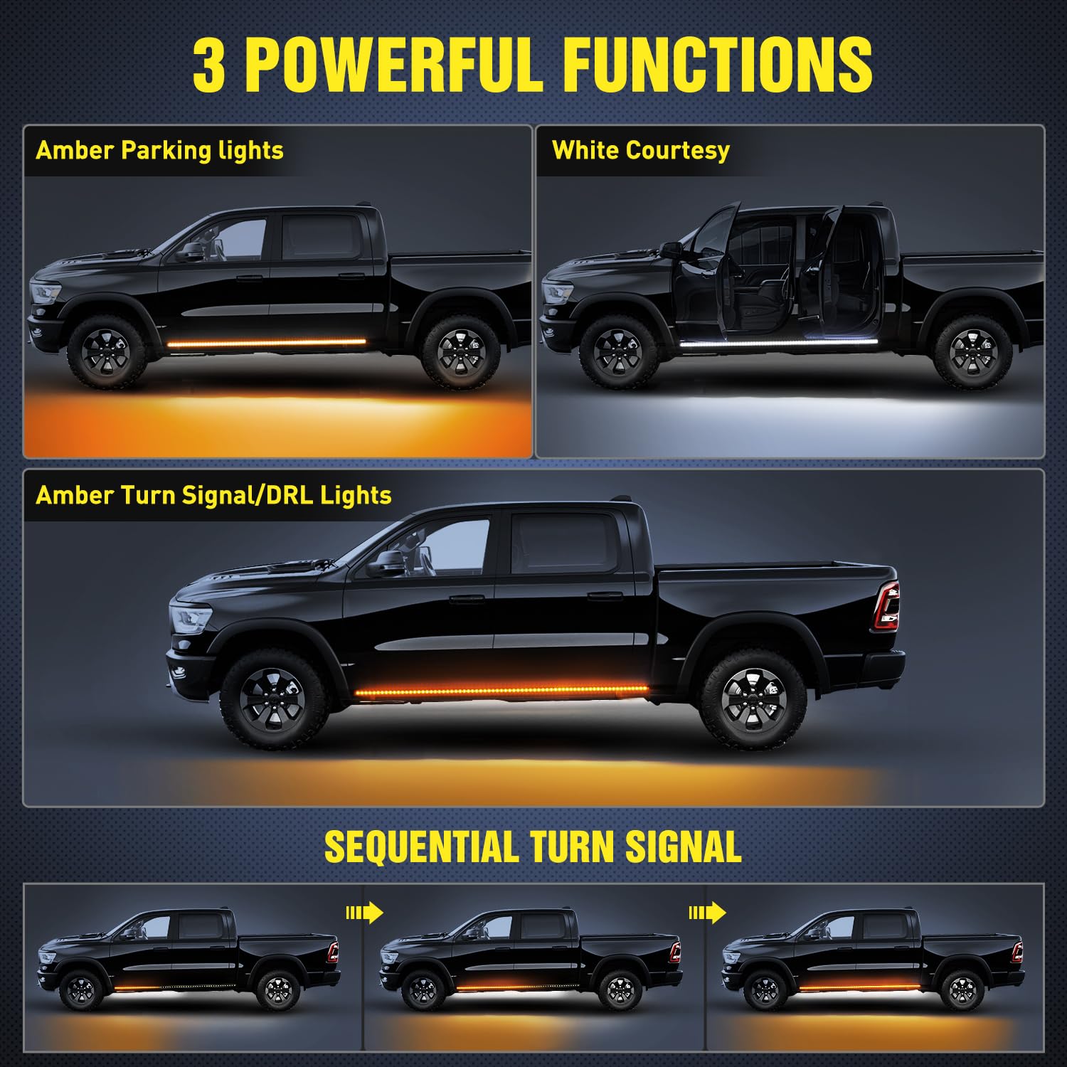Nilight Truck Led Running Board Lights 2Pcs 70 Inch Led Side Maker Light With 216 Leds White Courtesy Light & Sequential Amber T