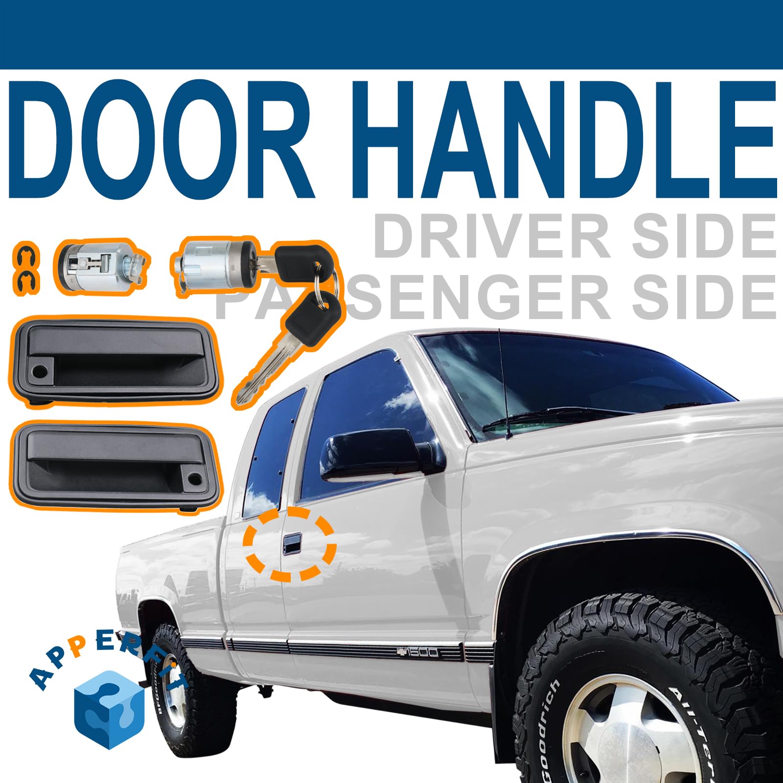 APPERFiT Metal Exterior Door Handles with Lock Cylinders & Keys, Front, Model DH080LK, Compatible with Chevy Tahoe, GMC Yukon