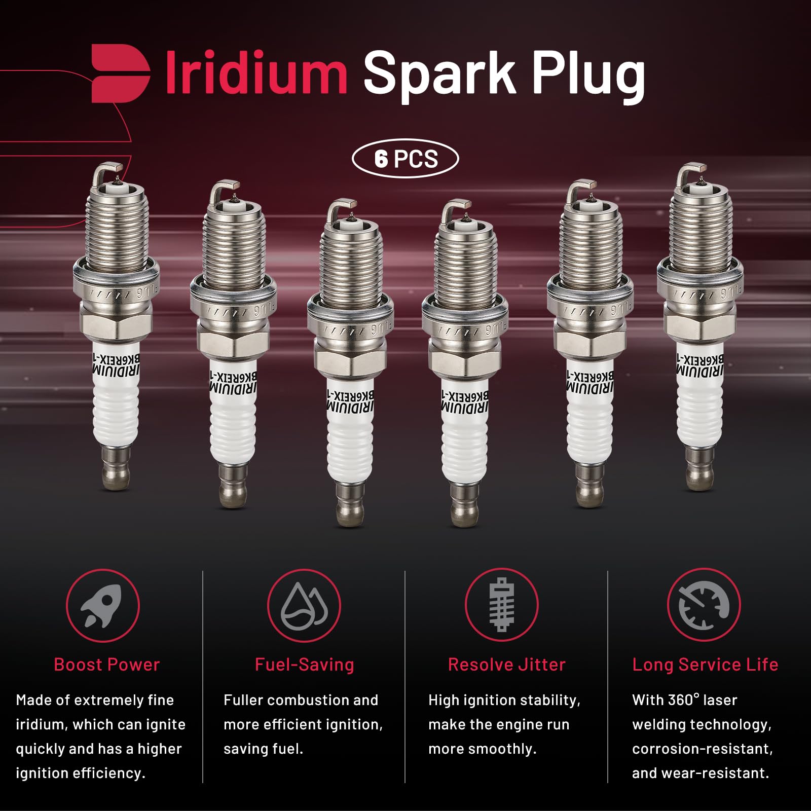 BDFHYK Set of 6 Iridium Spark Plug Compatible with Dodge Nitro Ram 1500 Dakota,Jeep Commander Liberty Grand Cherokee,Mitsubishi