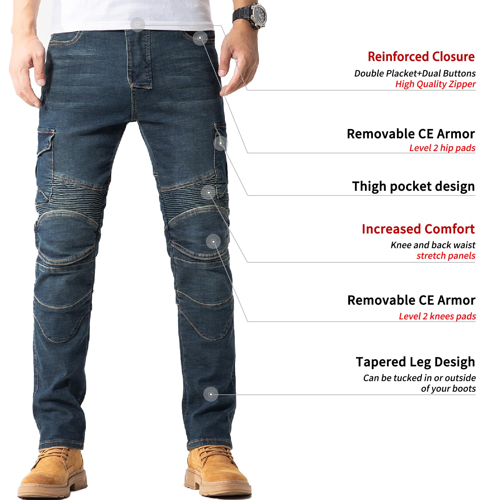 Ctbqitom Motorcycle Pants For Men Motocross Riding Pants Motorbike Riding Denim Jeans With Ce Armor,Blue,36