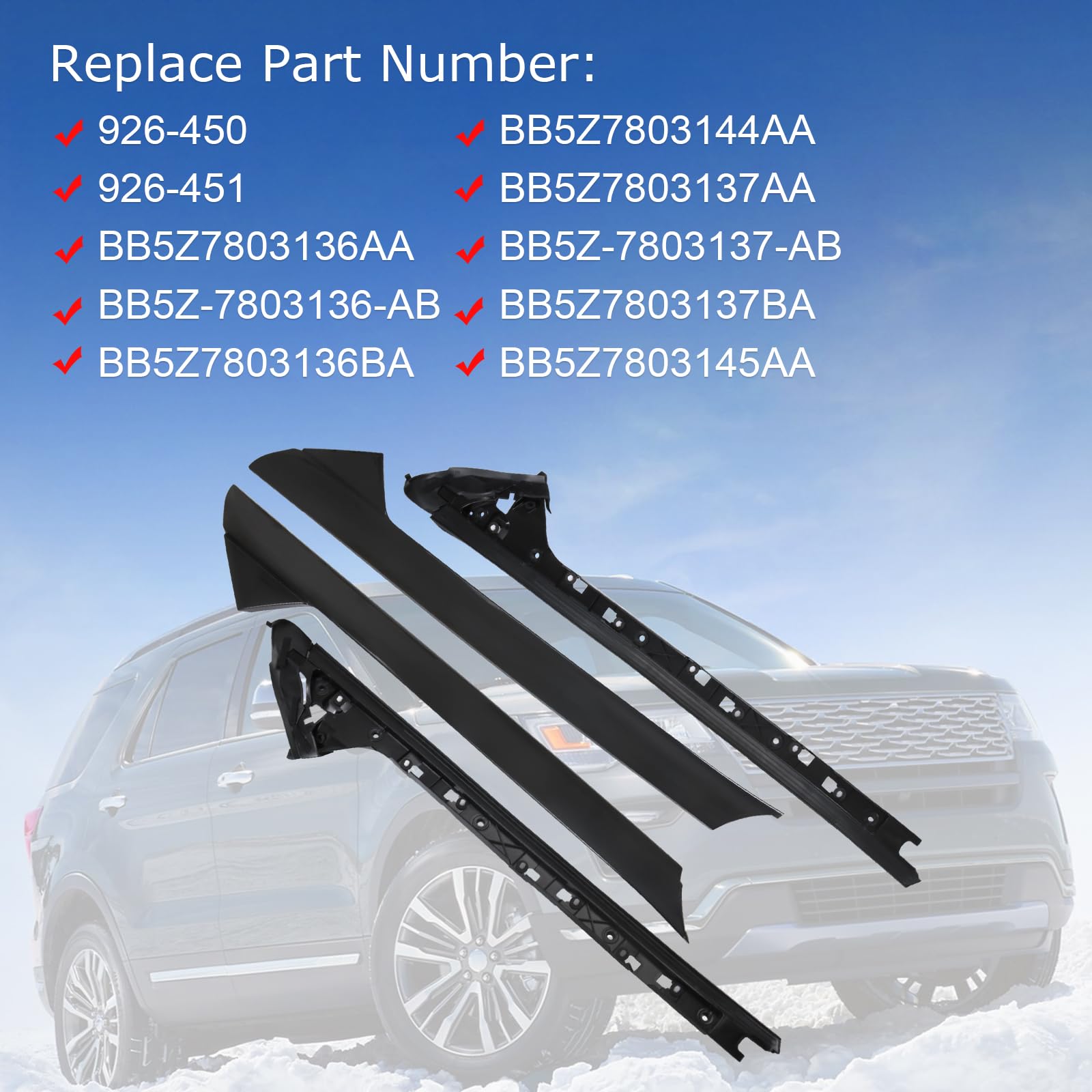 A-Pillar Molding Trim Kit Outer And Inner Trim Set Replacement For 2011-2019 Ford Explorer 4 Door Utility (Left & Right) Replace