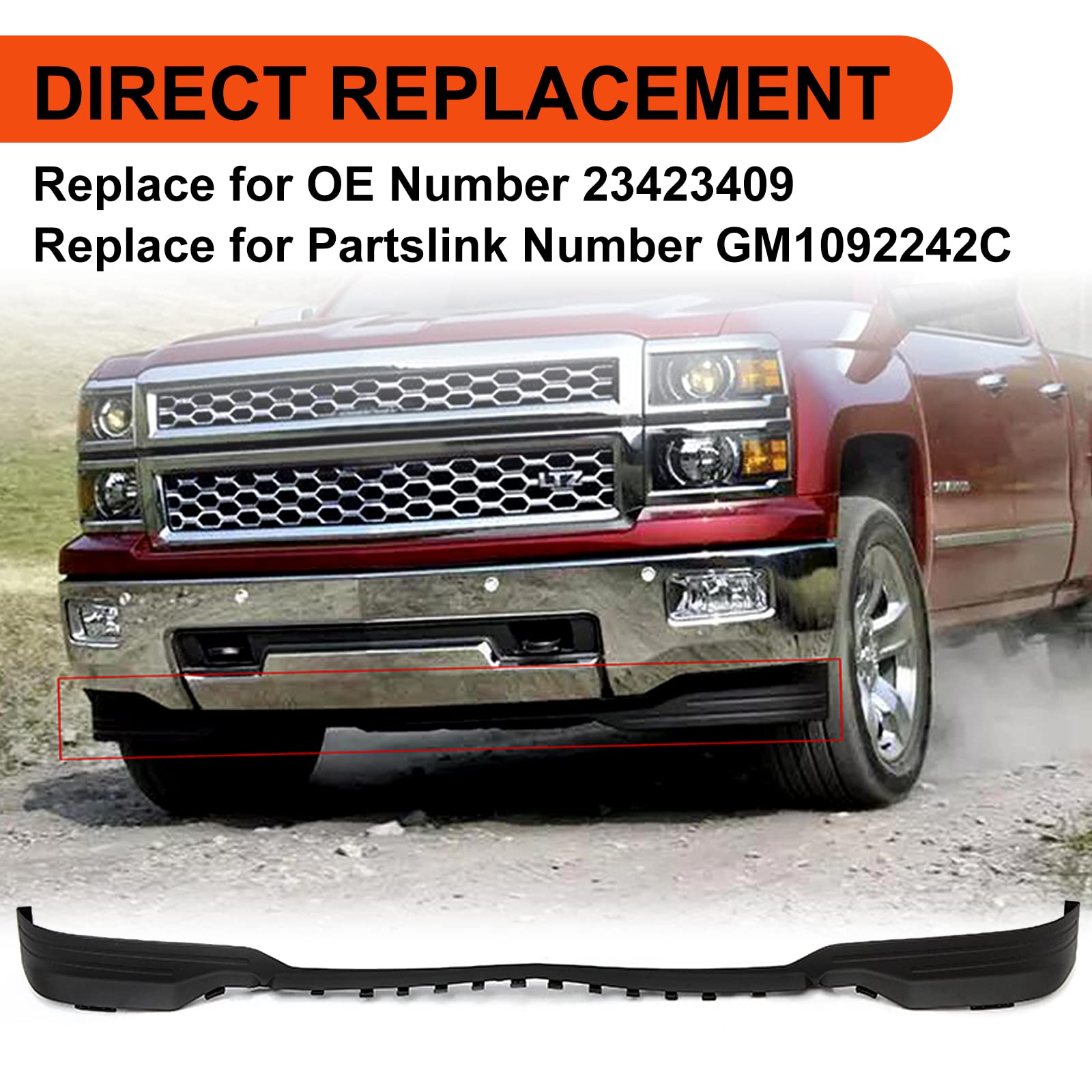 ECOTRIC Front Lower Valance Panel Air Dam Bumper Deflector for 2014-2015 Silverado 1500, Black, Plastic, Model AP-047