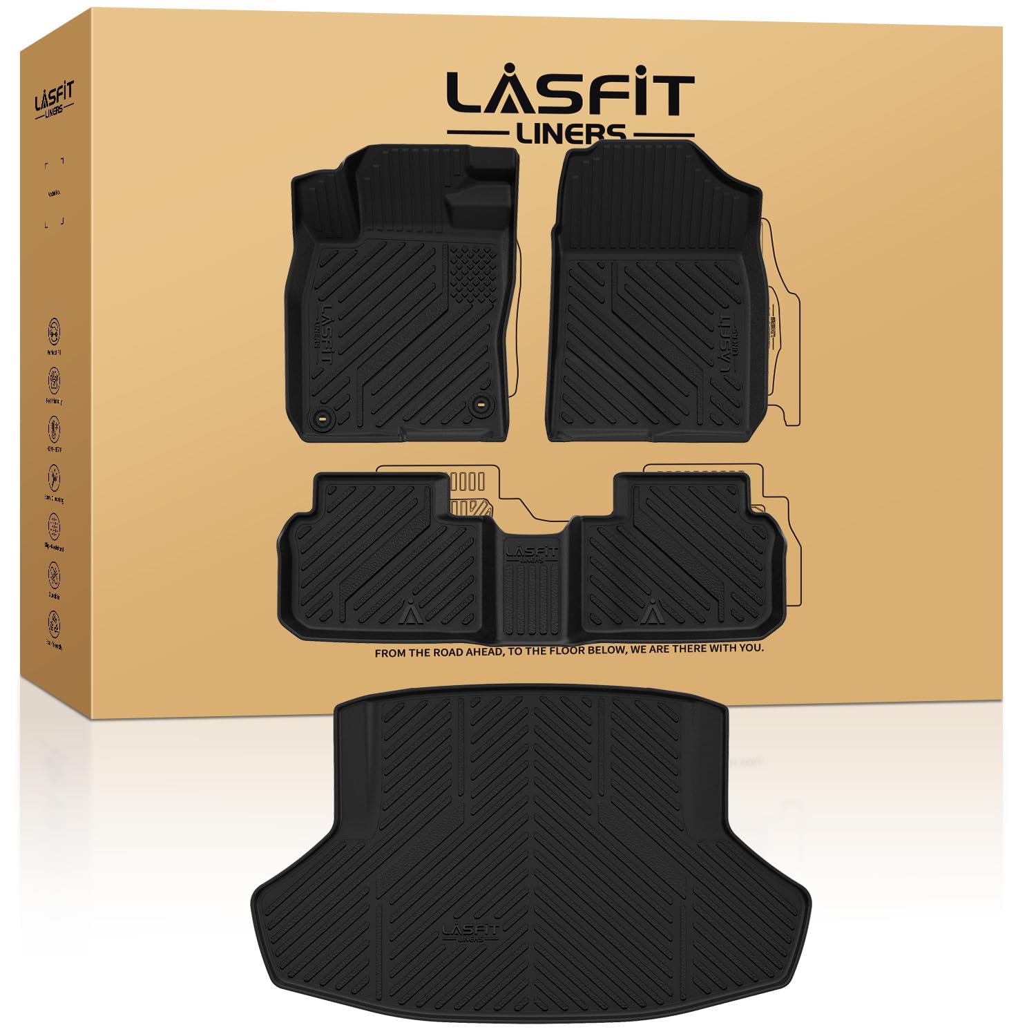 Lasfit Floor Mats & Trunk Mat For Honda Civic Hybrid Sedan 2025 Only, All Weather Tpe Custom Fit Car Floor Liner, 1St & 2Nd Row
