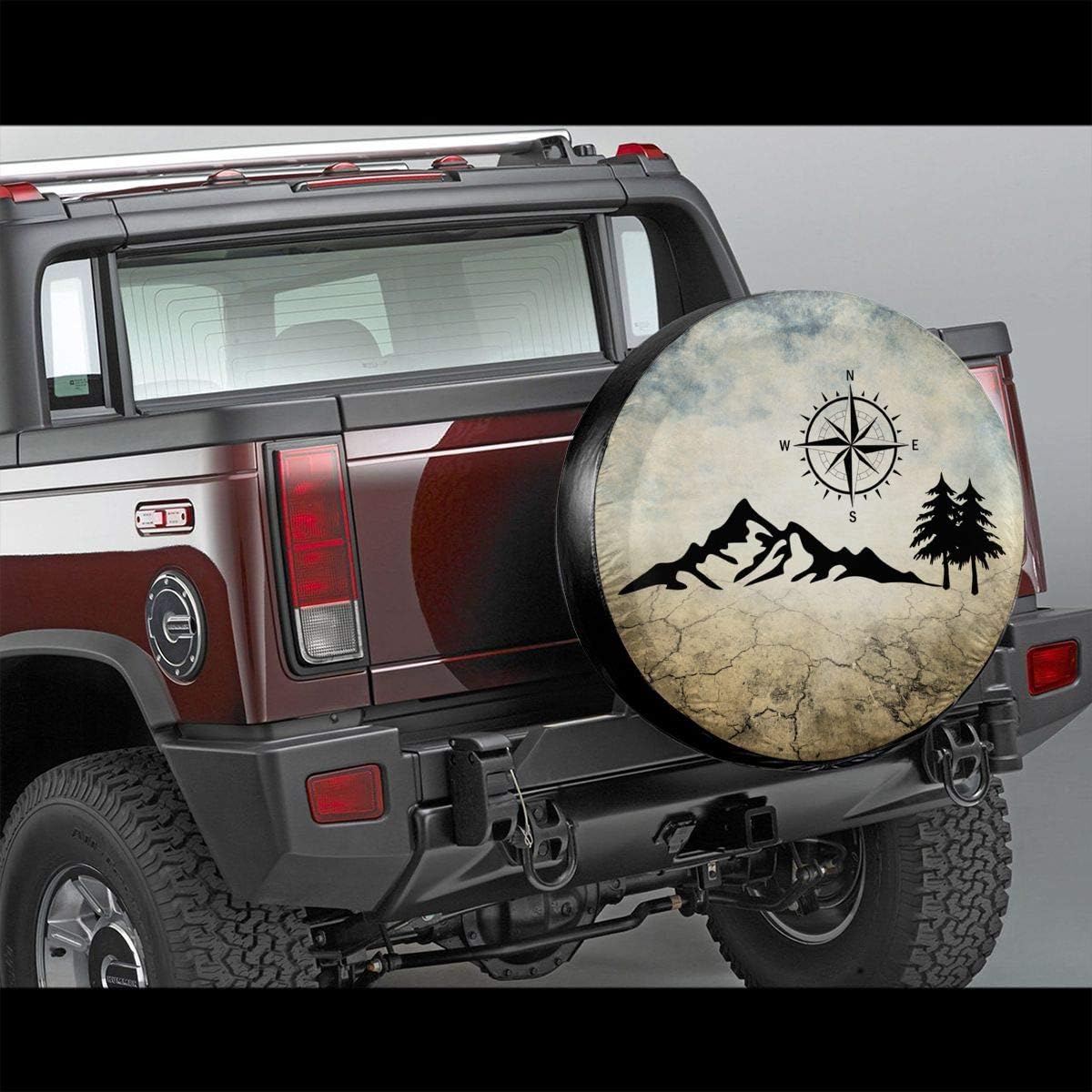 Cozipink Nature Mountain Compass Spare Tire Cover Wheel Protectors Weatherproof Universal For Trailer Rv Suv Truck Camper Travel Trailer 14 15 16 17 (17In)