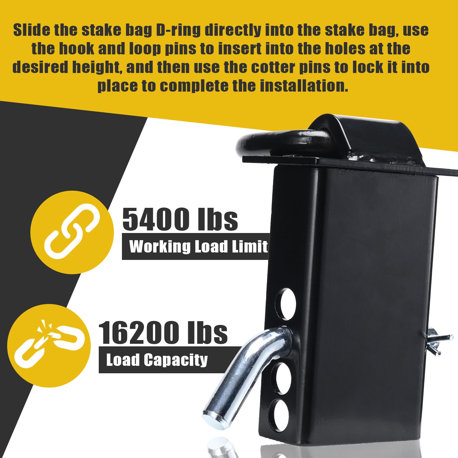 AYMMIC Stake Pocket D-Ring, Heavy Duty Adjustable Trailer Stake Pocket D Ring with 1/2'' Hitch Pin, 4 Holes for Adjustment, Capa