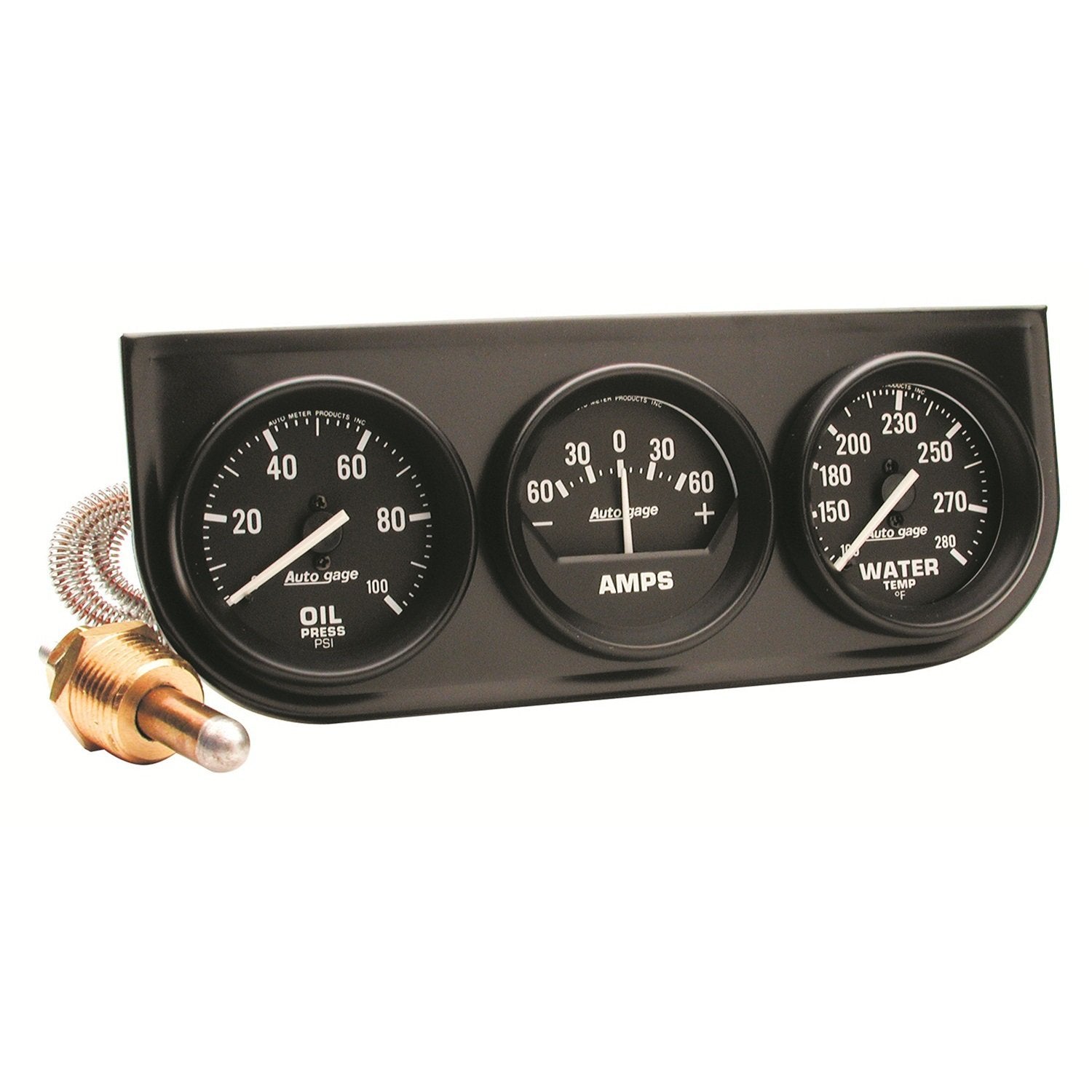 Auto Meter 2393 Autogage Black Oil/Amp/Water Gauge with Steel Console 2.3125 in.