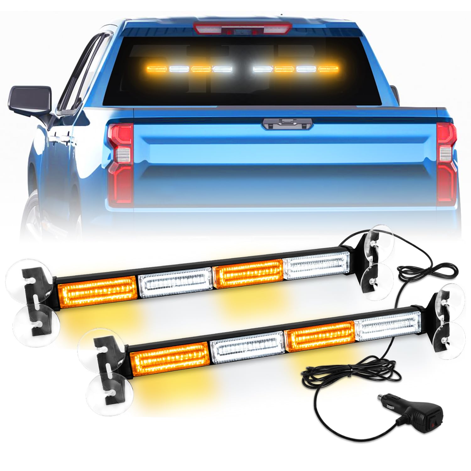 Lrter 2 In 1 Emergency Strobe Traffic Advisor Light Bar Amber White Warning Hazard Safety Interior Windshield Dash Lights Emerge