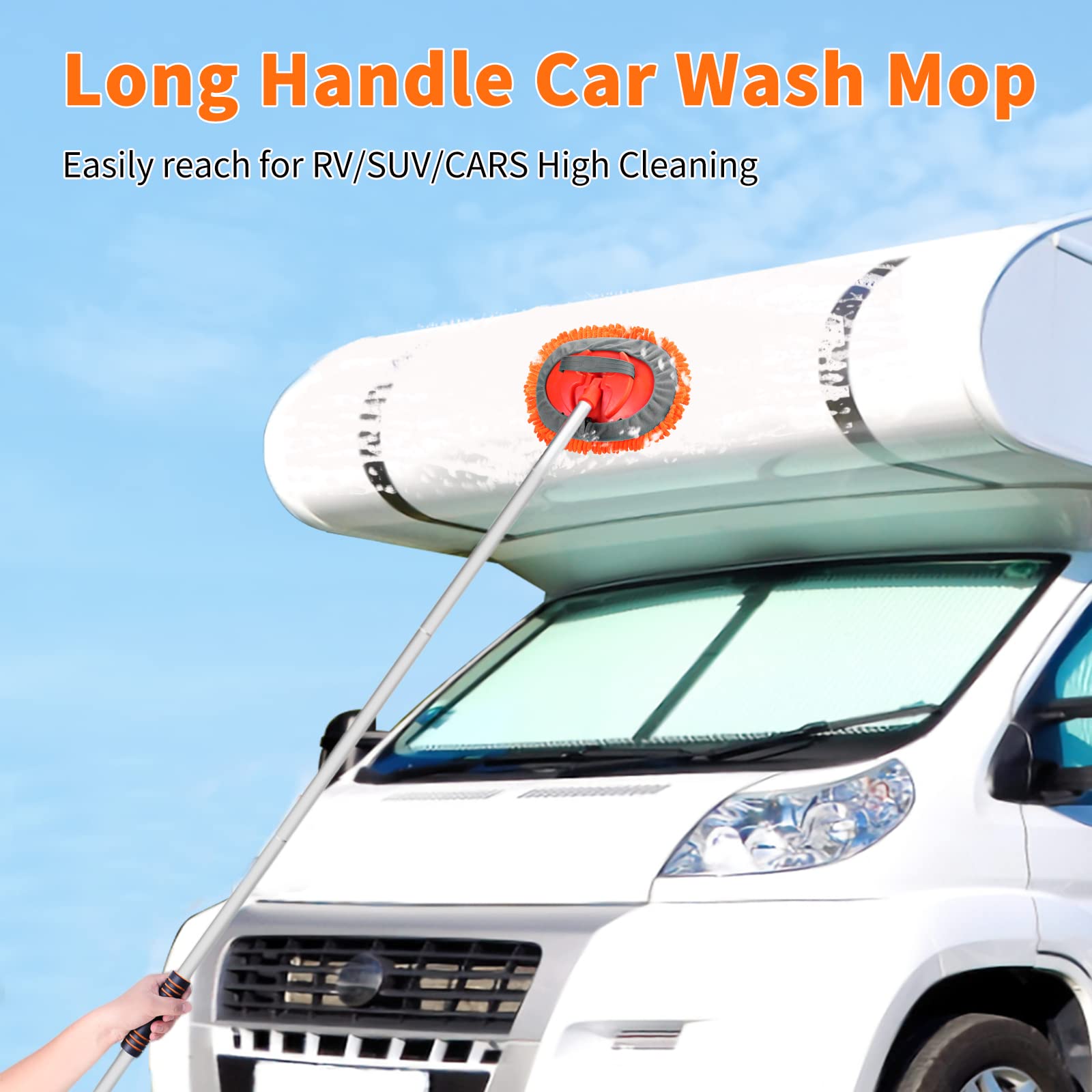 Wontolf 62'' Car Wash Brush, Scratch-Free Soft Bristles, Complete Cleaning Kit, Orange, Model WBRUSH008OG