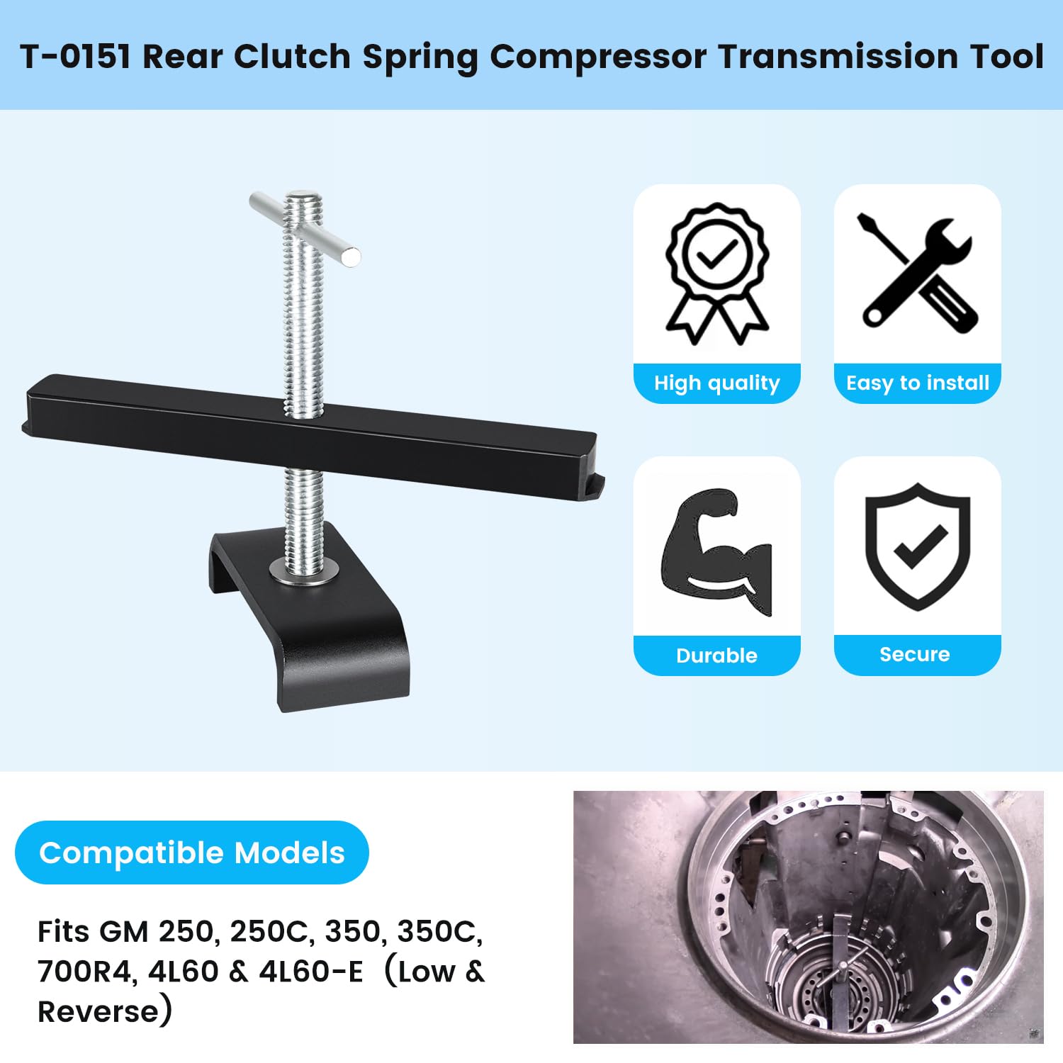 Sunluway T-0151 Rear Clutch Spring Compressor Tool for GM 250/350 Series, 4T80-E, 700R4, 4L60E, 4L