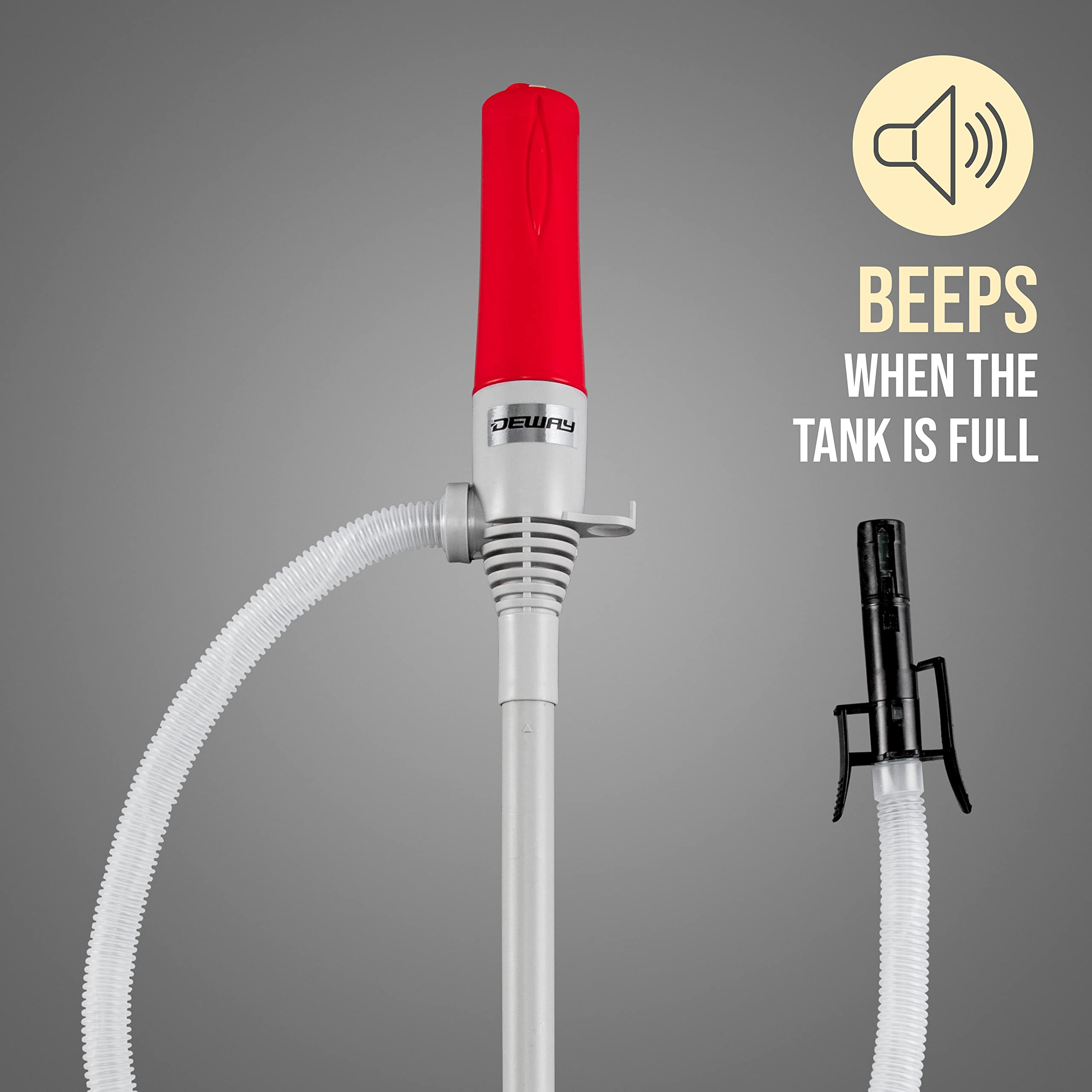DEWAY Automatic Fuel Transfer Pump - 3X Powerful, D Battery Powered, Extra Long Hose, Grey, Model WAYPUMP13, 2.4 Gal/Minute
