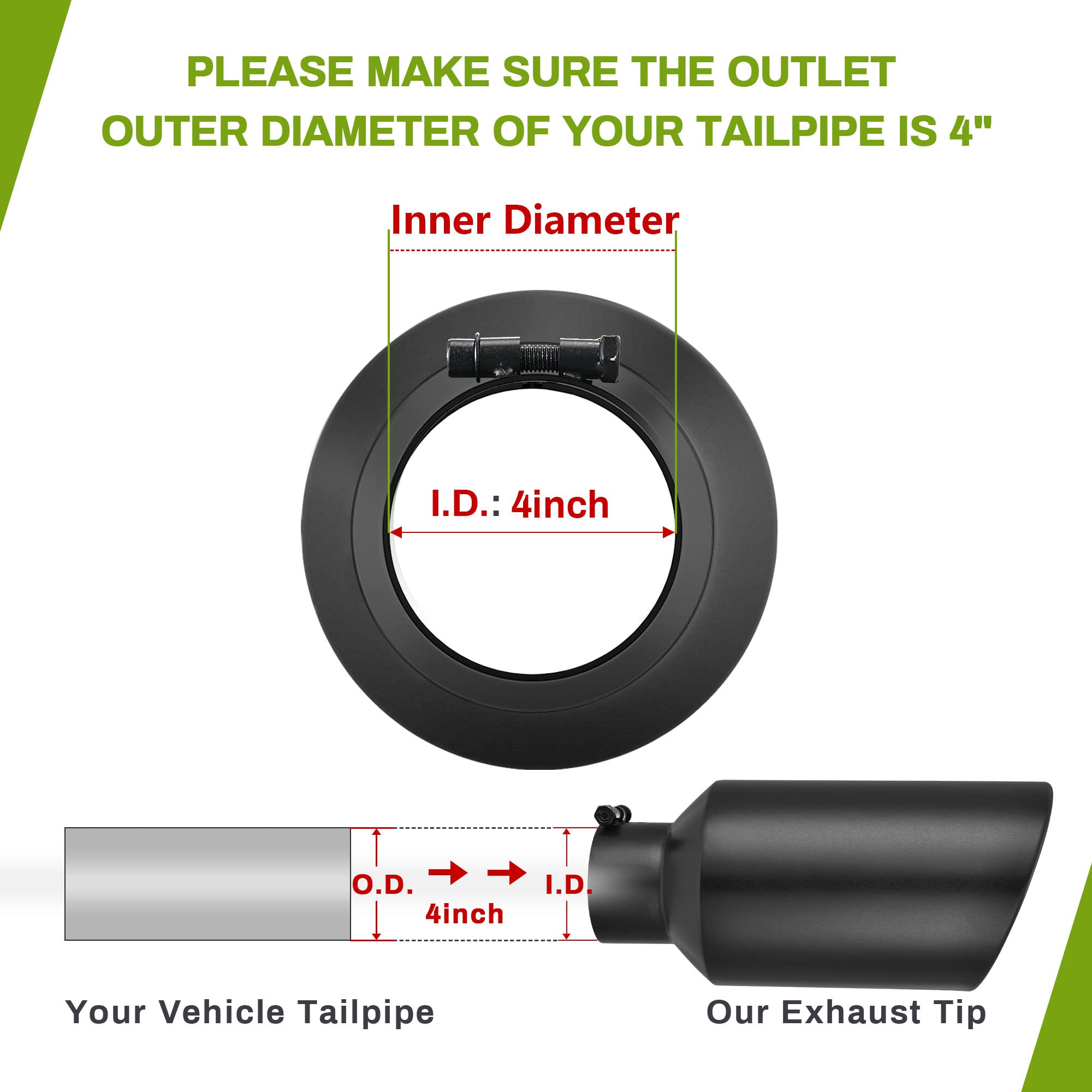 Autosaver88 4 Inch Inlet Exhaust Tip, 4'' Inlet 7'' Outlet 15'' Overall Length Stainless Steel Diesel Exhaust Tail Tip For 4'' O