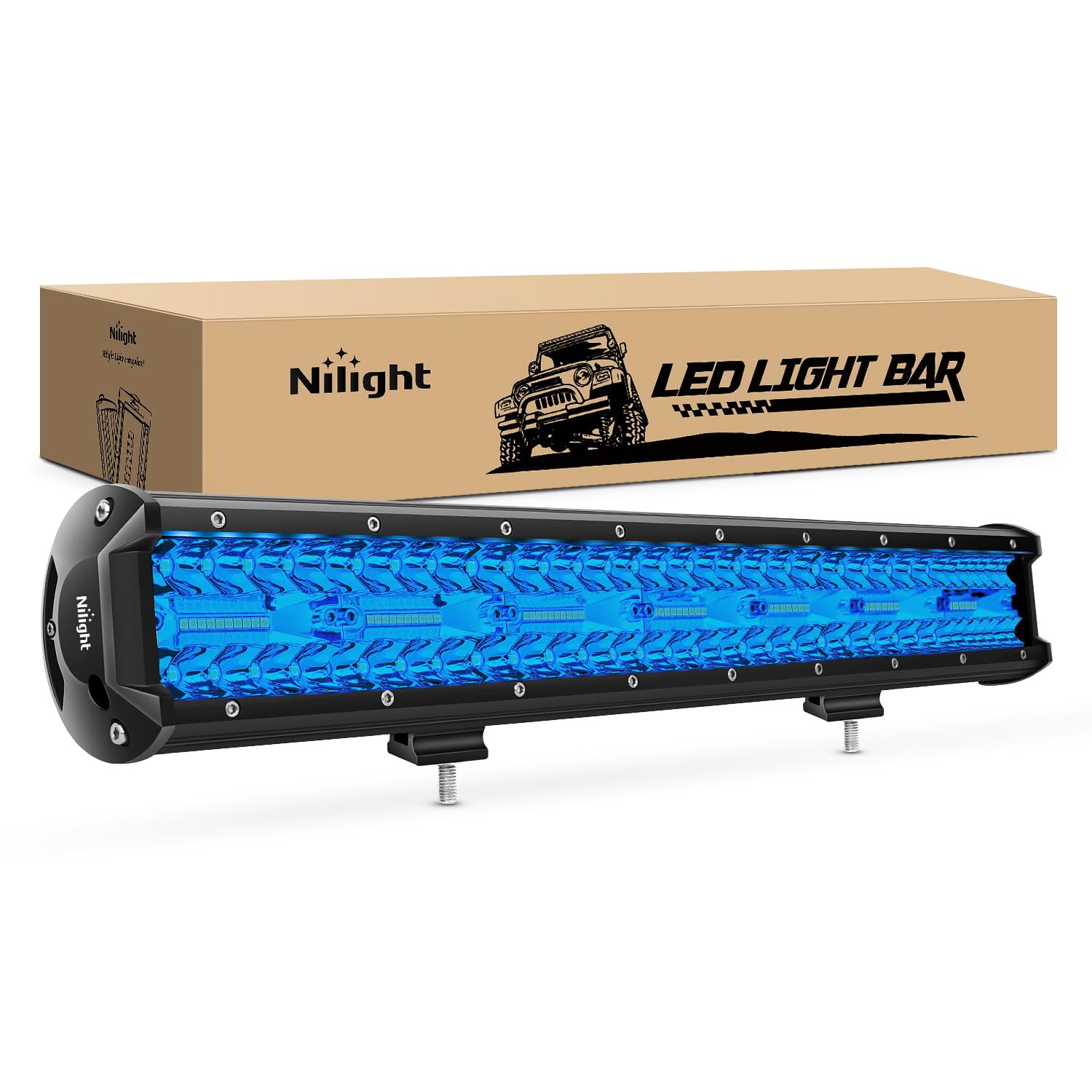 Nilight 20 Inch Led Light Bar Blue Triple Row 420W Spot & Flood Combo 42000Lm Driving Boat Off Road Lights Fishing Hunting Emerg