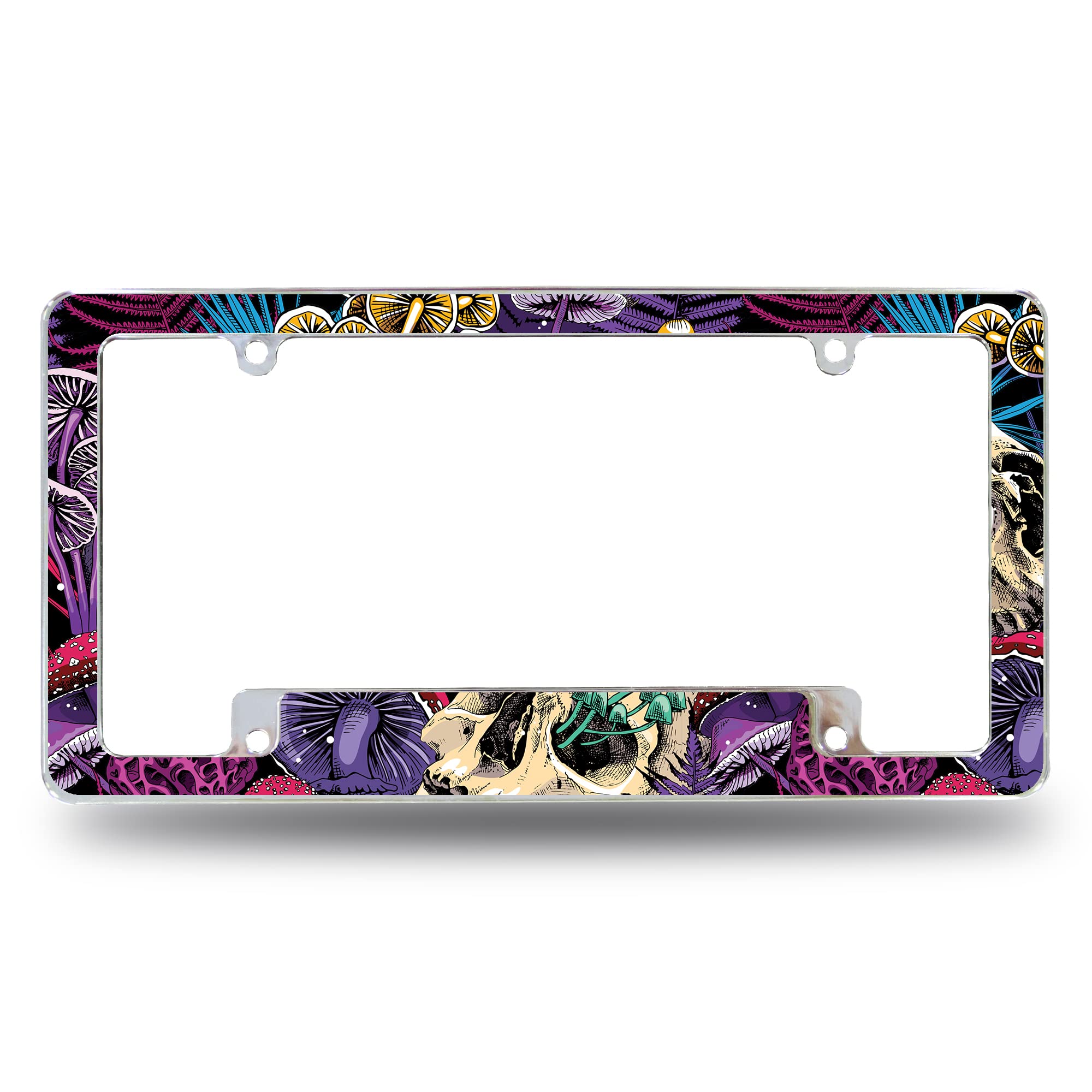 Rico Industries Mushrooms and Skulls All Over Automotive License Plate Frame for Car/Truck/SUV (12 x 6)