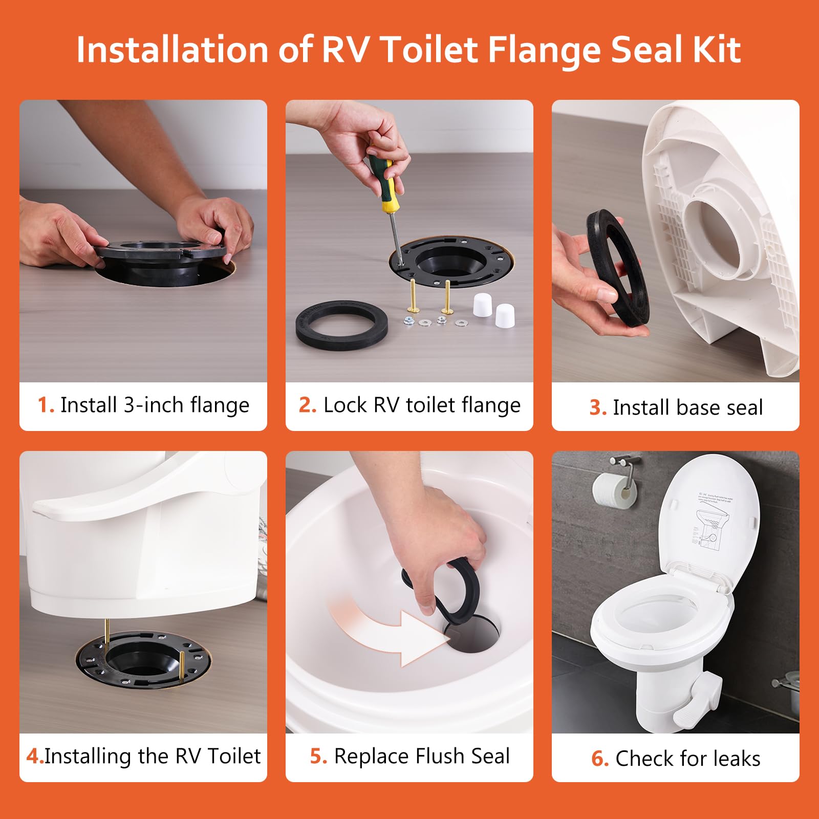 Boeemi Rv Toilet Seal And Rv Toilet Flange Kit, Designed For Rv 300/310/320 Toilets, Replaces 385345892 Rv Floor Flange And 385311658 Flush Seal And 385311652 Base Seal, 3 In 1 Combo Kit - Black