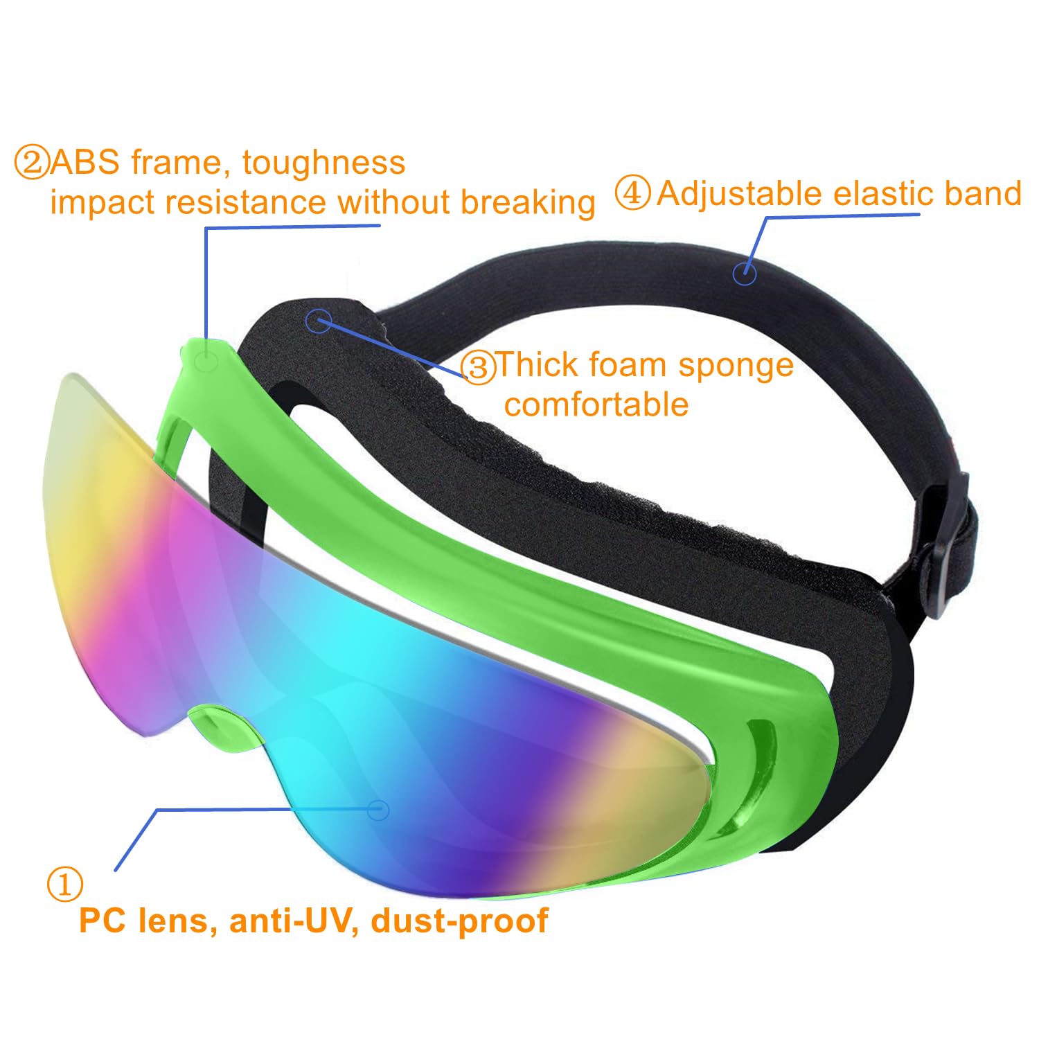 Ljdj Motorcycle Goggles,2 Pack Dirt Bike Atv Motocross Riding Hiking Protective With 2 Pack Neck Breathable Bandana Mask (Green/