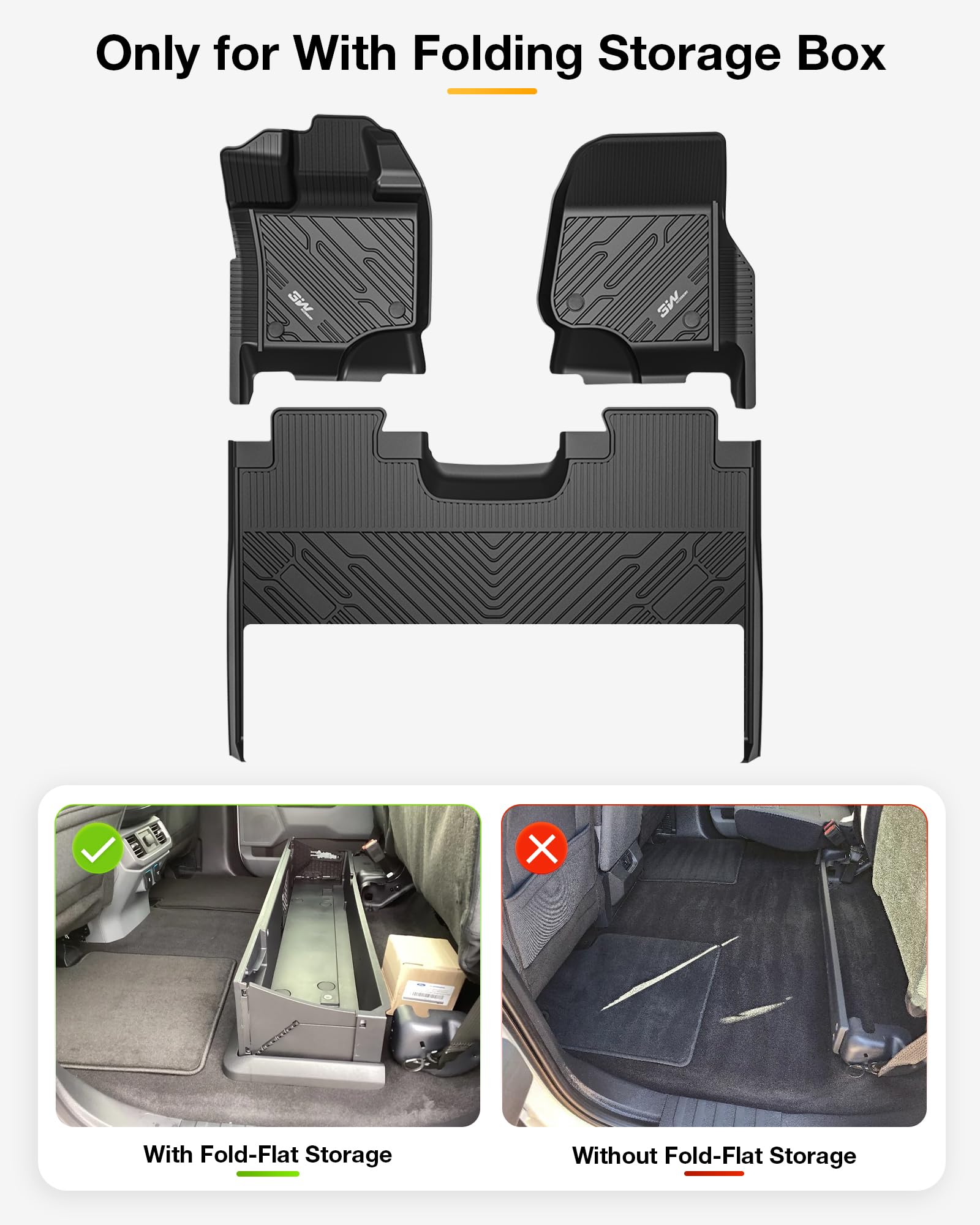 3W Floor Mats & Front Carpet Fit For 2015-2024 Ford F150 / F-150 Lightning Supercrew Cab, Tpe All Weather Heavy Duty Floor Liner