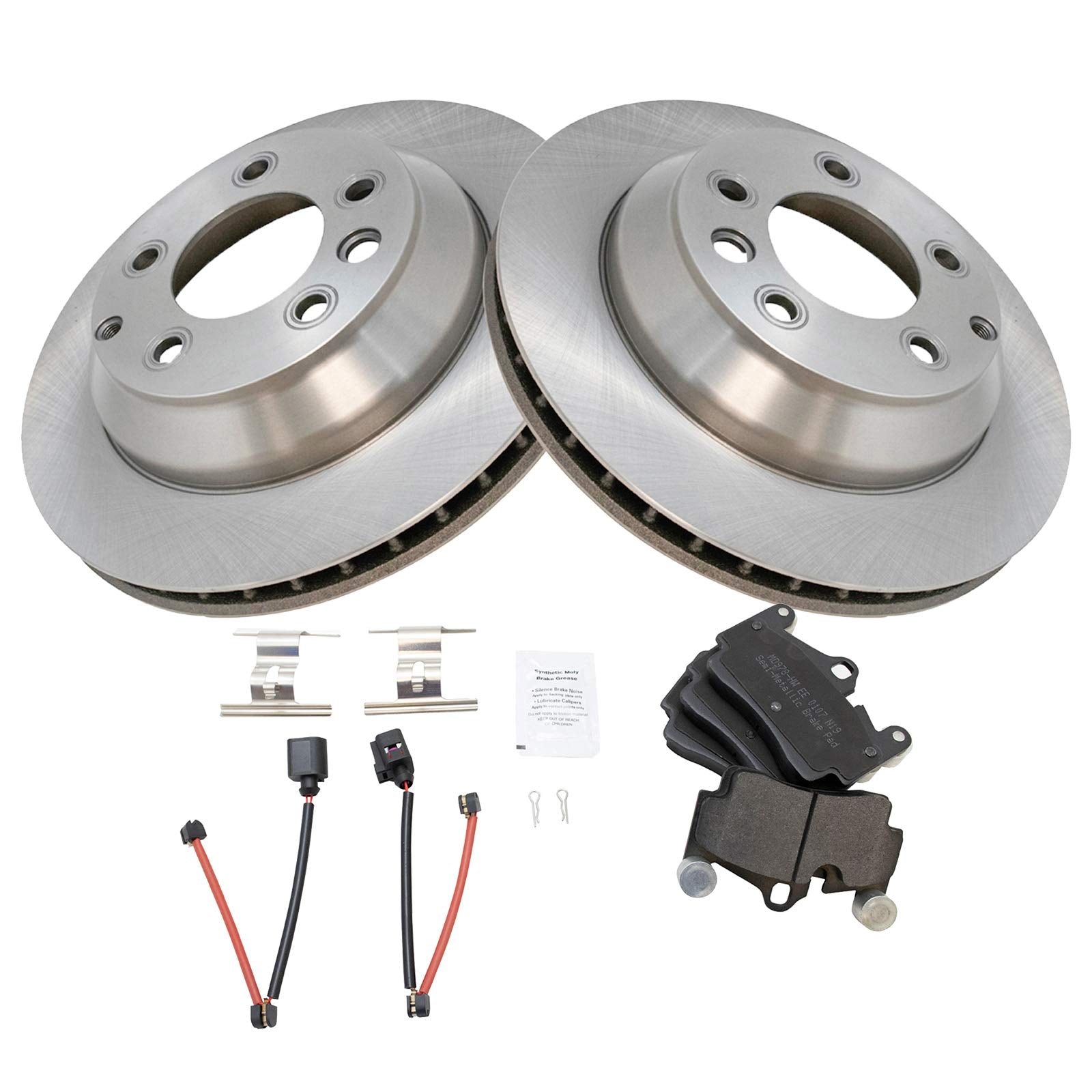 Trq Rear Brake Pad & Rotor Kit Brake Pads Brake Rotor Semi-Metallic Compatible With 2007-2015 Audi Q7 2003-2010 Porsche Cayenne