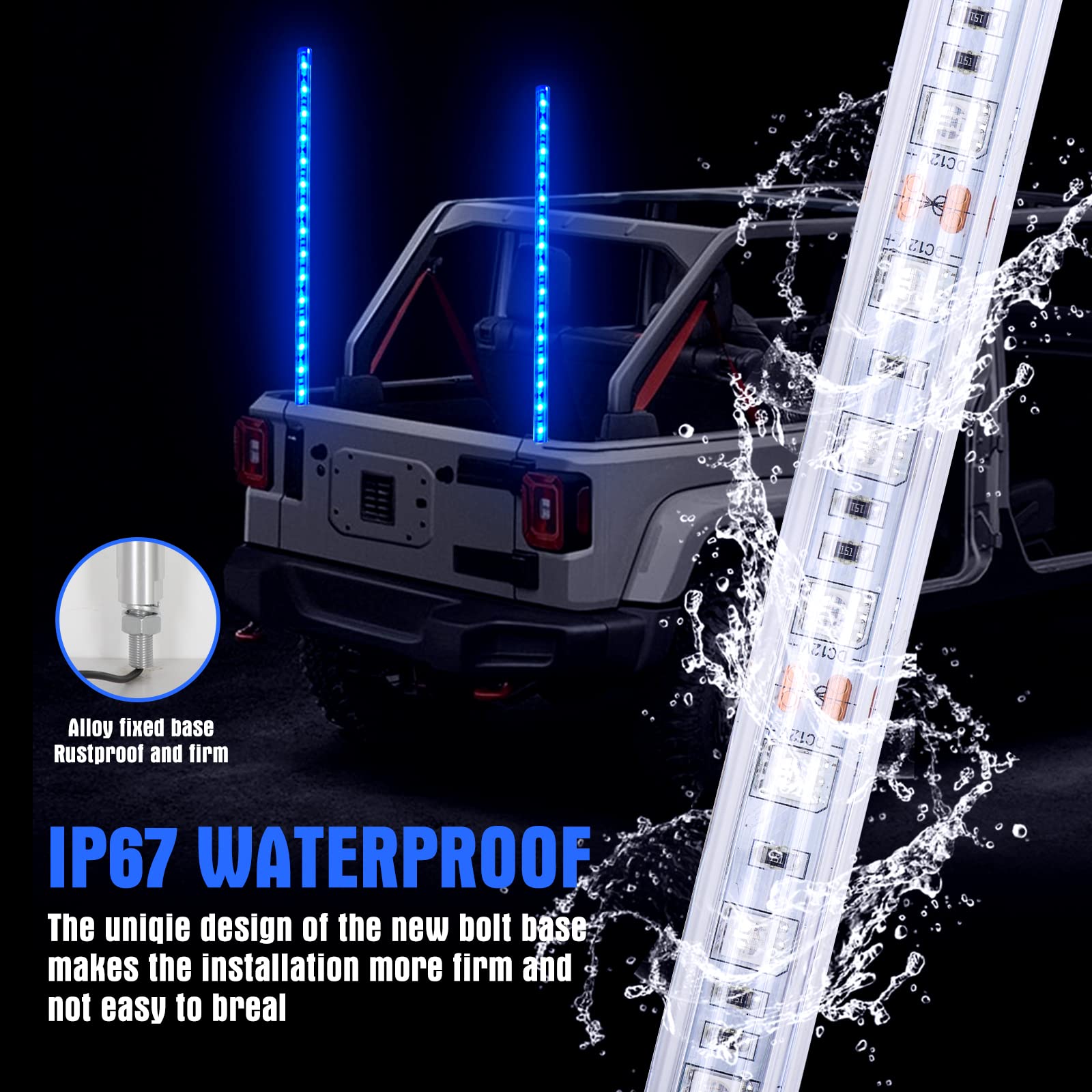 1Pc 1.2M Blue Led Whip Light For Truck, Bestzheyu 4Ft Atv Utv Led Whip Light Antenna Whips For Rzr Polaris Off-Road Sand Dune Buggy 4X4